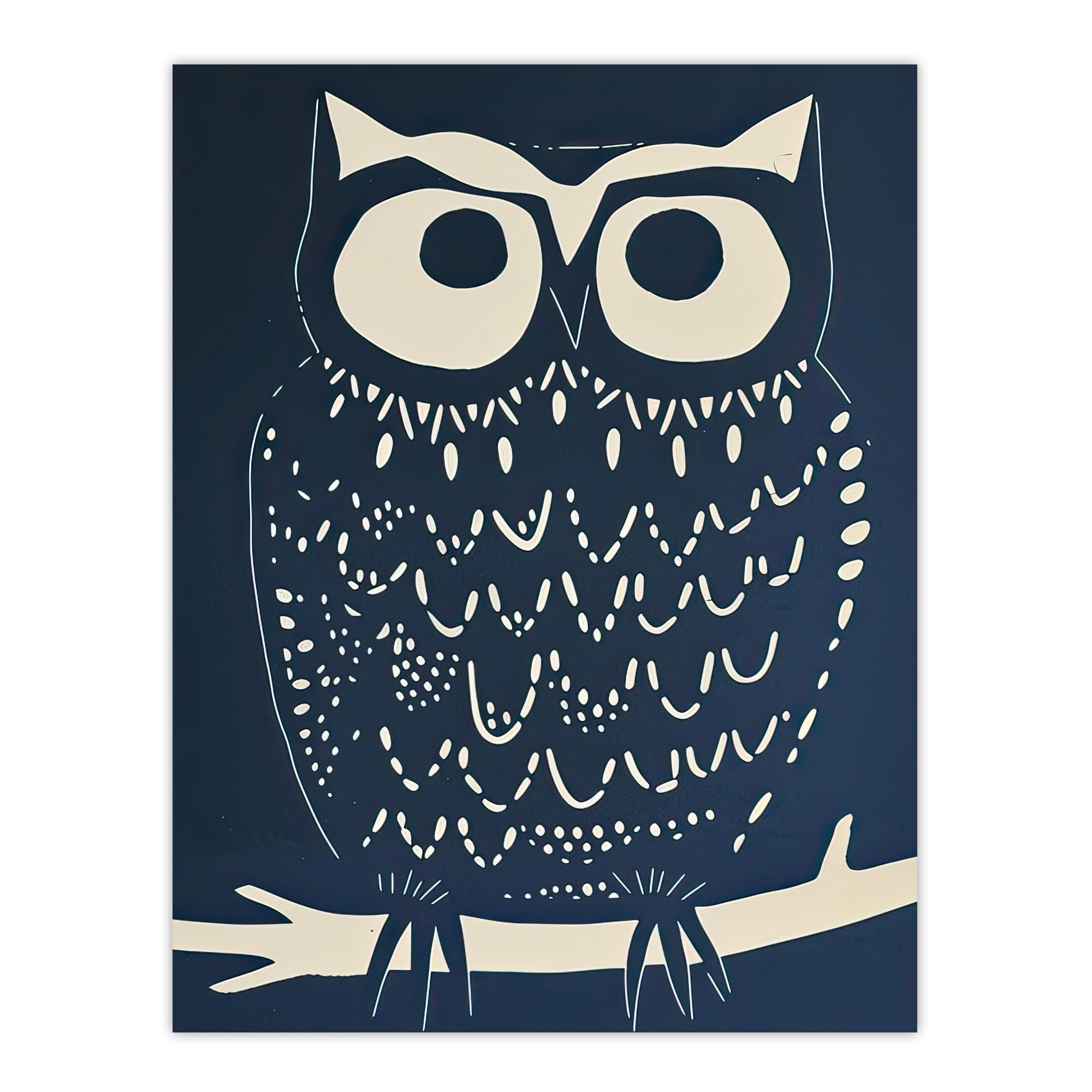 Artery8 Owl Bird Wall Art Print - White Blue Block Print - W24 inch x H32 inch