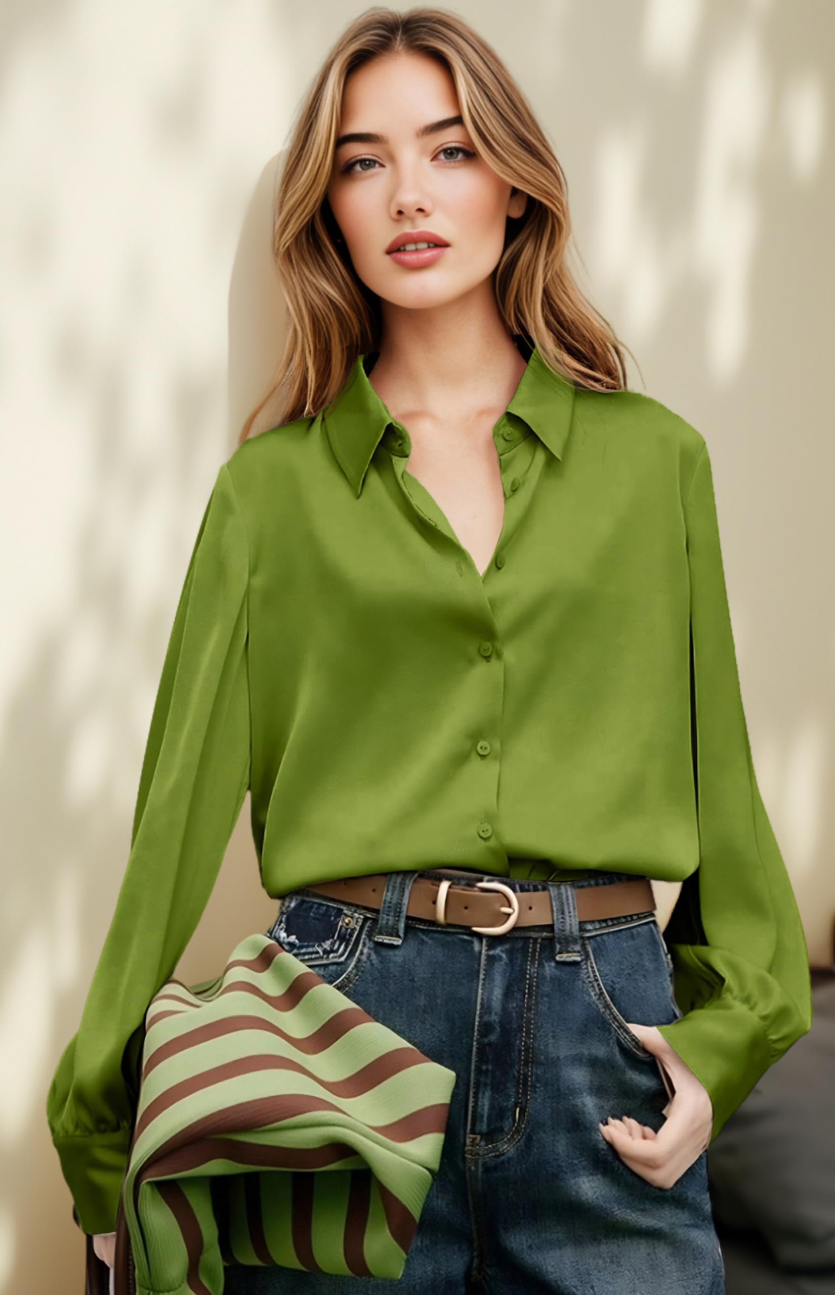 Premium Weiche Atmungsaktive Stretch Satin Seide Button Down Shirts für Frauen Langarm Leopard Blusen Arbeit Kleid Tops