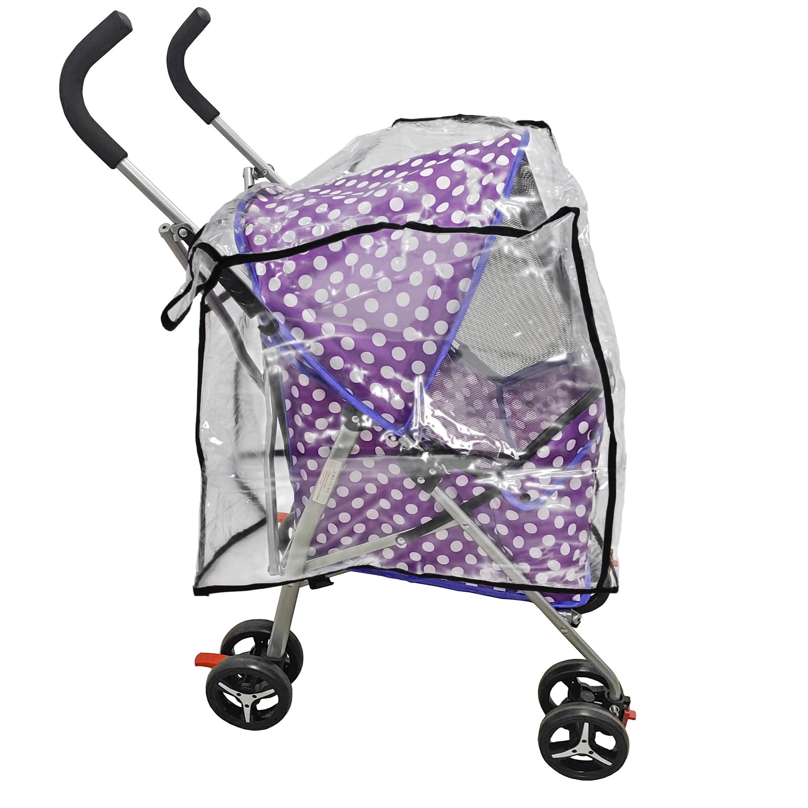 Actiaspet Pet Stroller with Waterproof Cover Foldable with Swivel Wheels 15 kg Carrying Capacity (Purple Dot, Stroller + Cover)