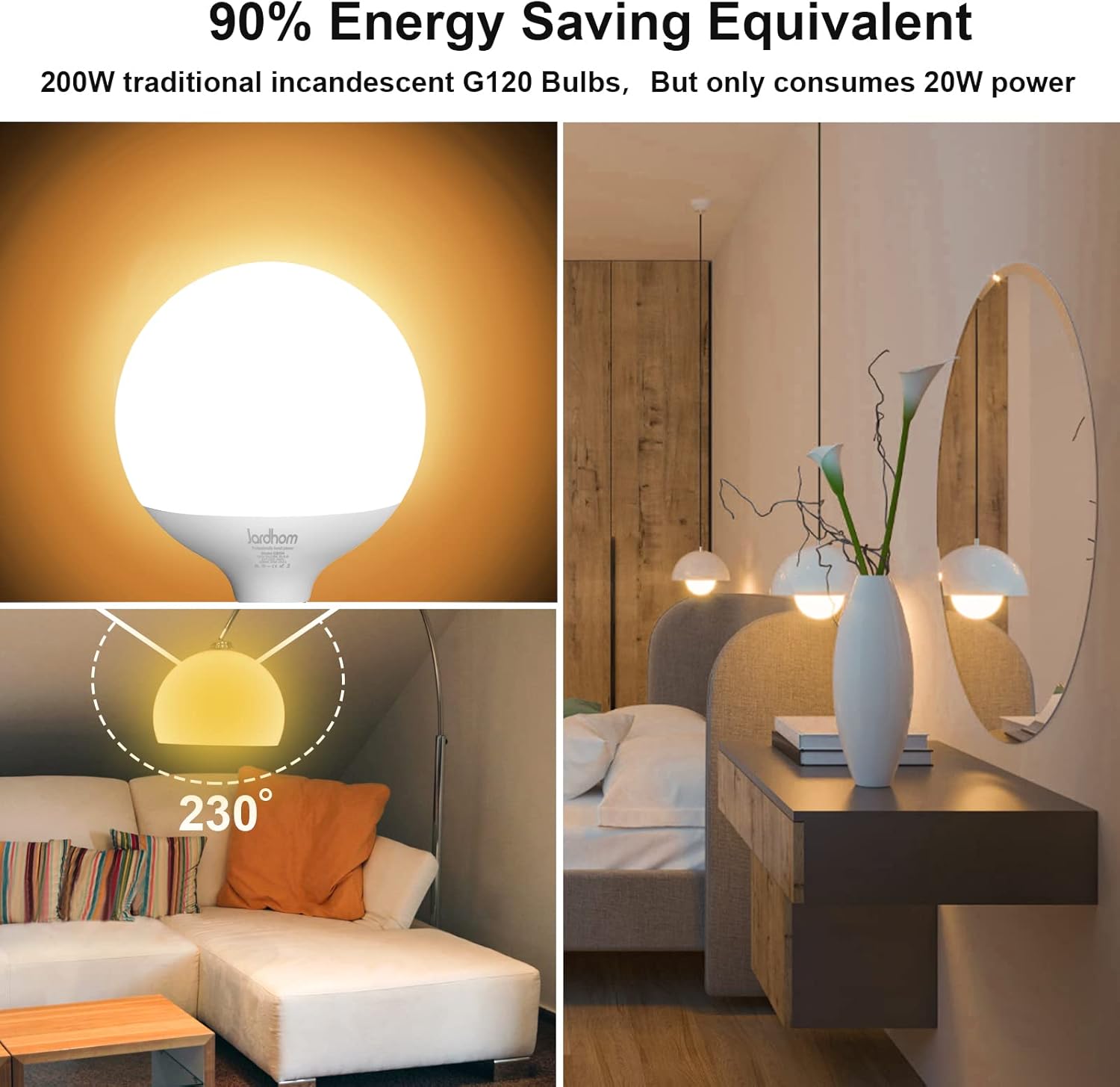 Led Light Bulb, G120 Globe Light Bulbs, 18WLight Bulbs 3000k Daylight Dimmable Bulb, E26 BaseLarge Lamp,1800 Lumen, for Decoration Lighting