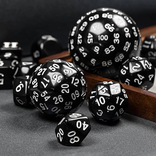 Vista 6 de Juego completo de 15 dados poliédricos DND D3-D100 con bolsa de dados de ojo de dragón, dados D100 para Calabozos y Dragones, juegos de mesa RPG
