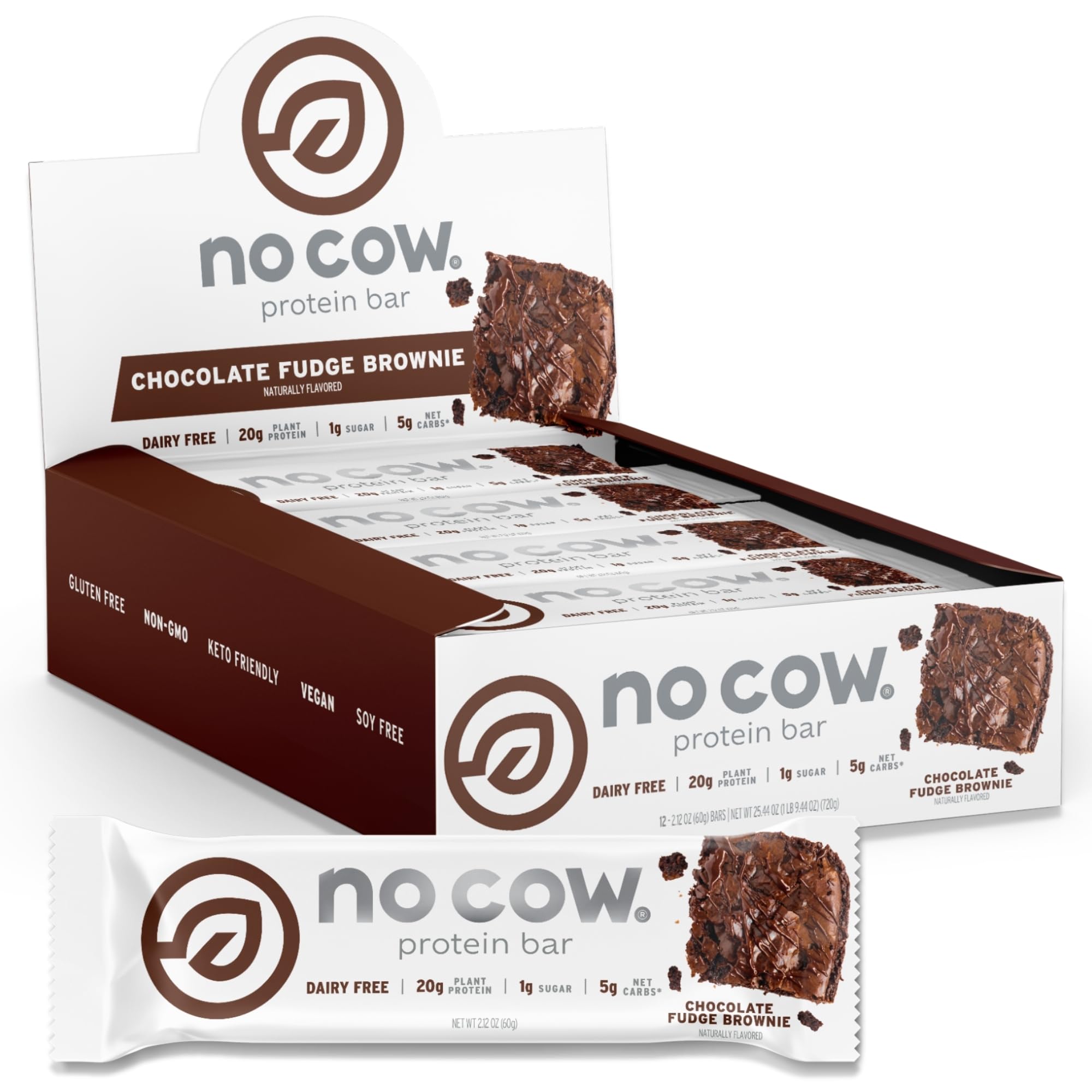 Vegan Protein Bars, Upgraded Chocolate Fudge Brownie | 20g Plant Based Protein, Gluten Free, Dairy Free, Soy Free, Keto Friendly, Low Sugar, High Fiber Snack Bars | Pack of 12