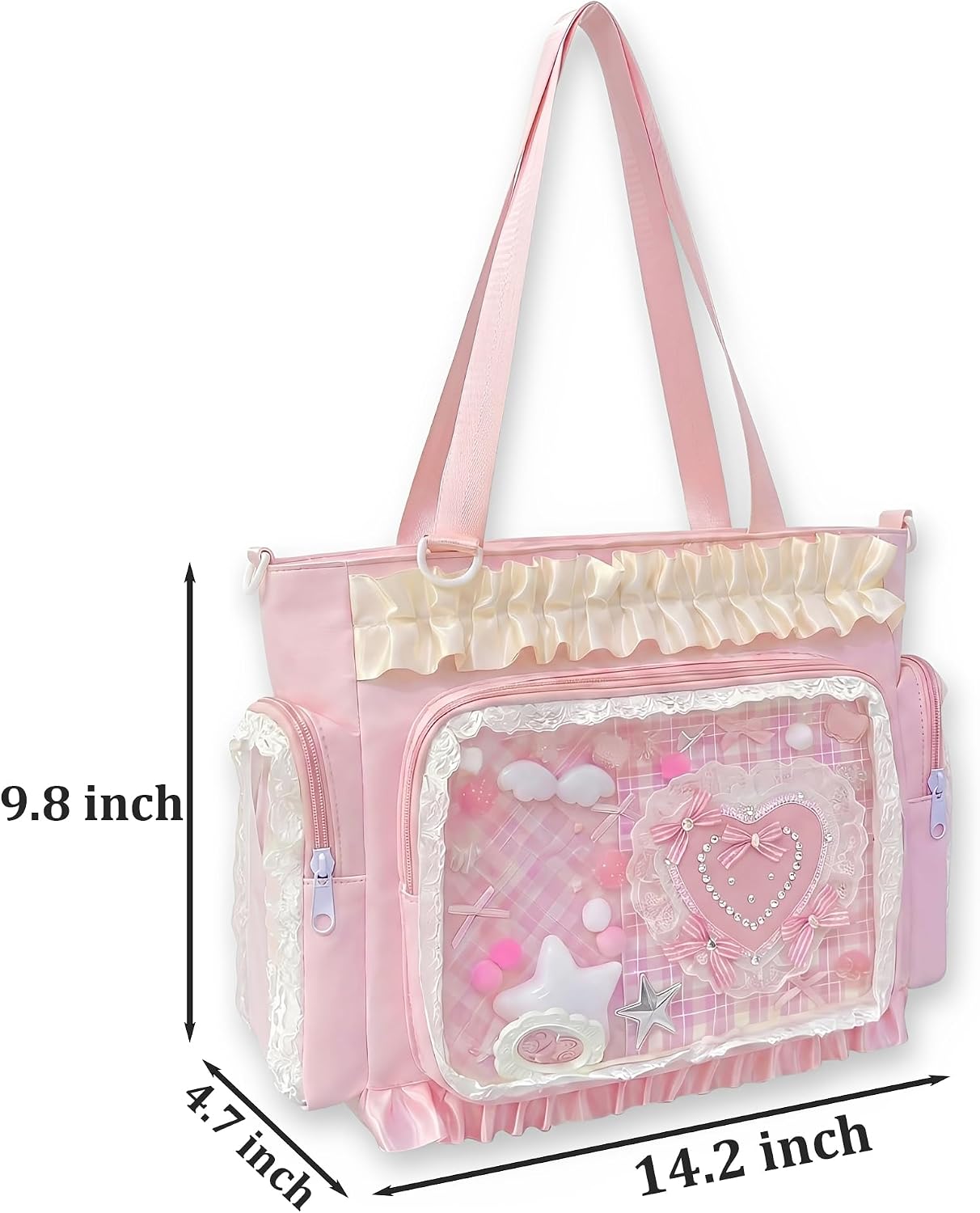 Large Ita Tote Bag Crossbody with Insert Kawaii Pin Purse, Pink