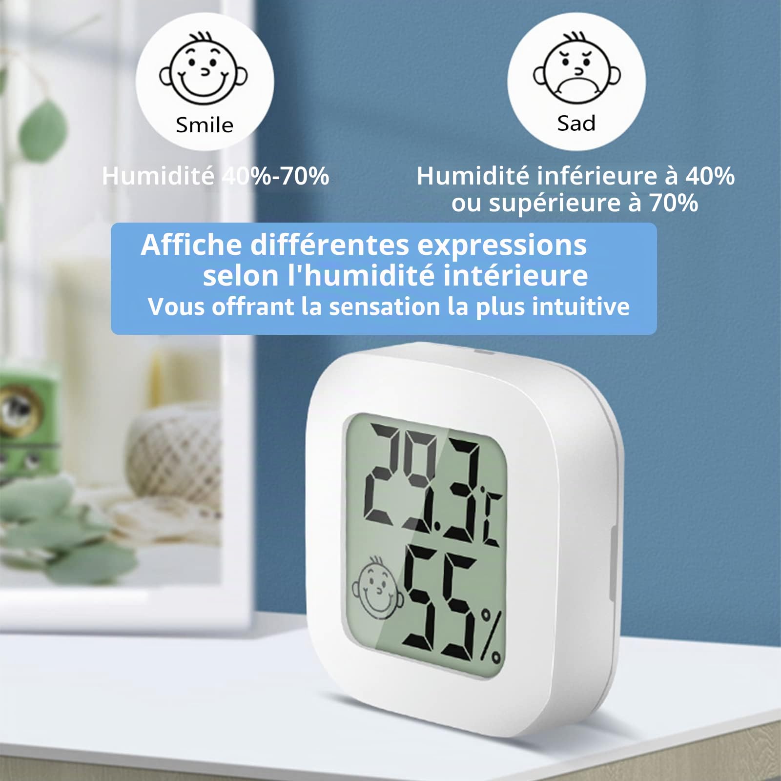 Lot de 4 thermomètres hygromètres numériques d'intérieur - Mini thermomètre hygromètre de chambre - Mesureur de température et d'humidité avec interrupteur pour chambre de bébé, salon, bureau, serre