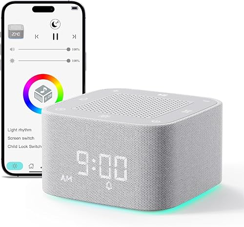 Máquina de ruido blanco, máquina de sonido, reloj despertador, máquina de sonido de viaje, luces nocturnas para dormir, control de aplicación
