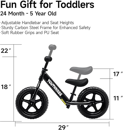 Miniatura 10 de Bicicleta de equilibrio de 12 pulgadas para niños de 2 a 5 años, bicicleta sin pedales con asiento ajustable sin herramientas, montaje rápido,