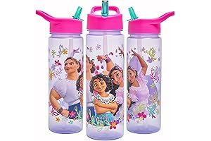 Encanto Reusable Non-Spill Flip Up Straw Water Bottle - 600ml Kids Official...