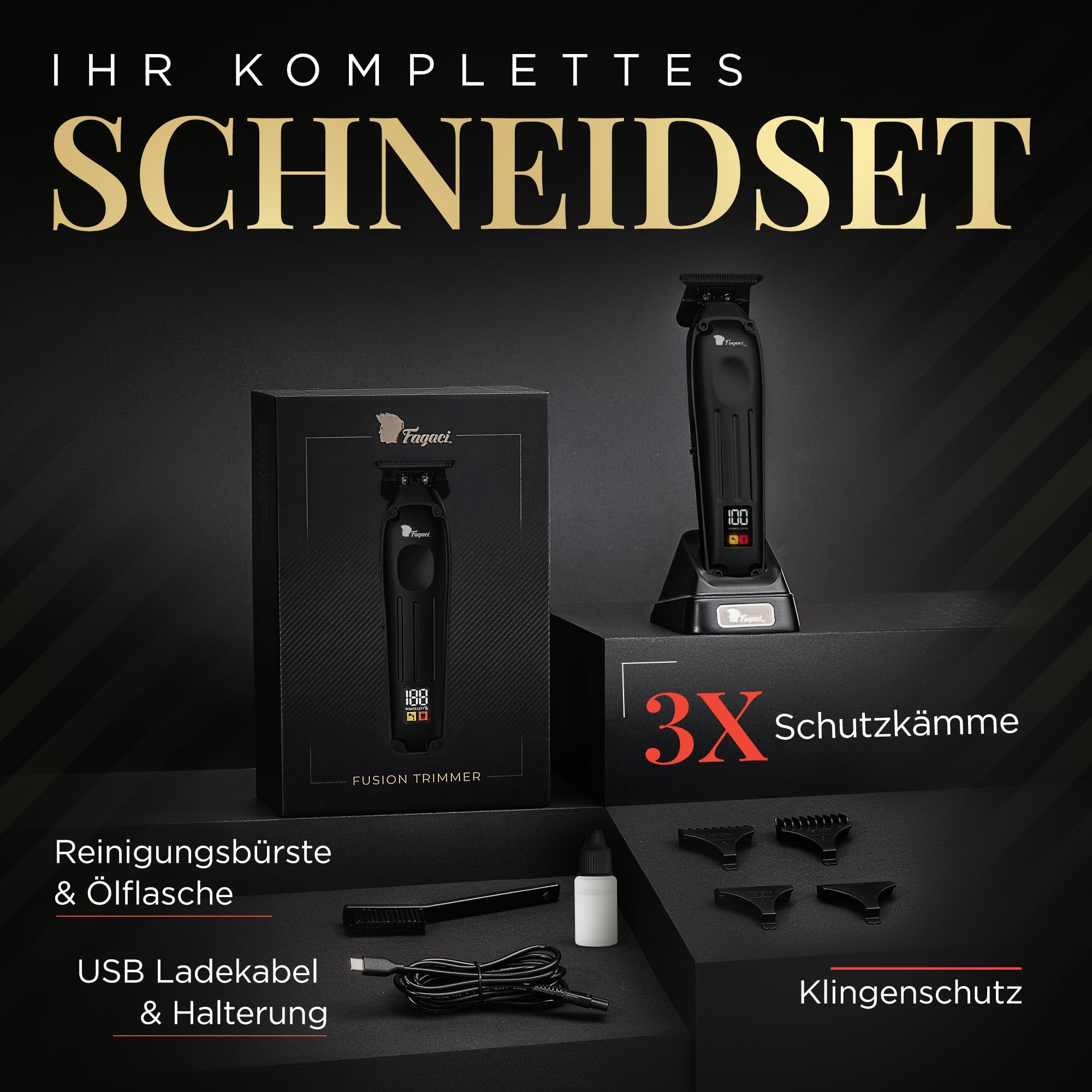 Fagaci Profi Zero Gap Haartrimmer Herren, 5-Fach längere Schärfe Konturen Haarschneidemaschine 0 mm, Haarschneider Herren Akku Mit Bürstenloser Motor, Detailer Haar Trimmer & Konturenschneider