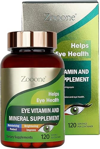 zooone - Suplemento de vitaminas oculares de luteína de 120 piezas para la salud macular y el ojo seco, contiene luteína, zinc, vitaminas CE y