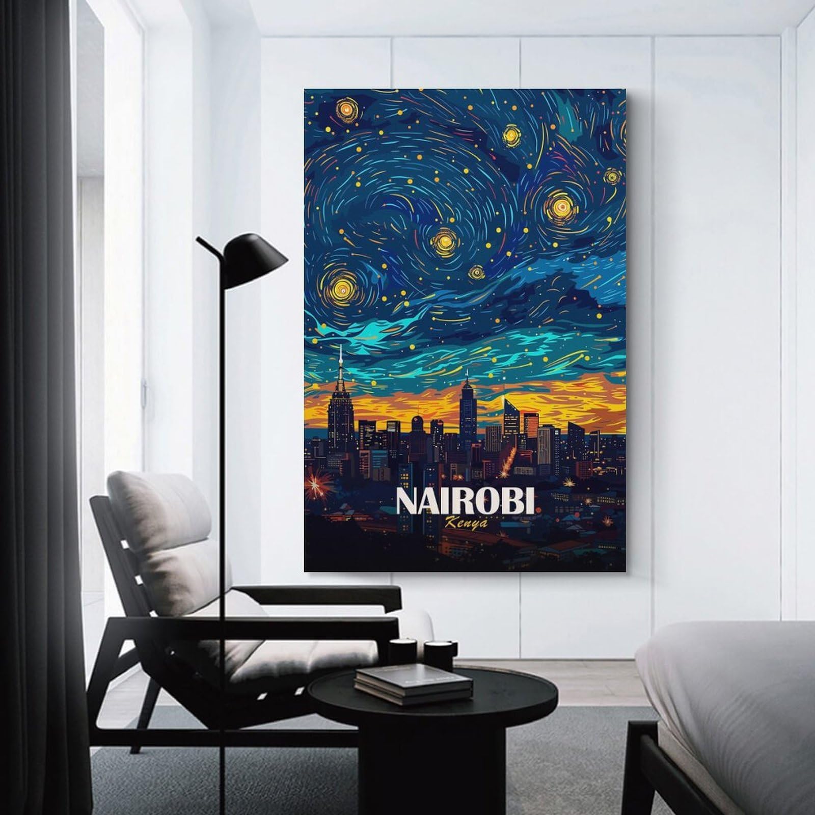 Junmoney Nairobi Kenya Starry Night Art Home Decor Wall Art, 20x30inch(50x75cm), for Bedroom, Lounge Or Dressing Area, Canvas Wall Decor for Personal Spaces