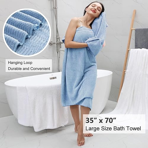 Miniatura 4 de Juego de 8 toallas de baño azules de gran tamaño, 2 toallas de baño extragrandes, 2 toallas de mano, 4 toallas pequeñas, 600GSM, suaves, altamente