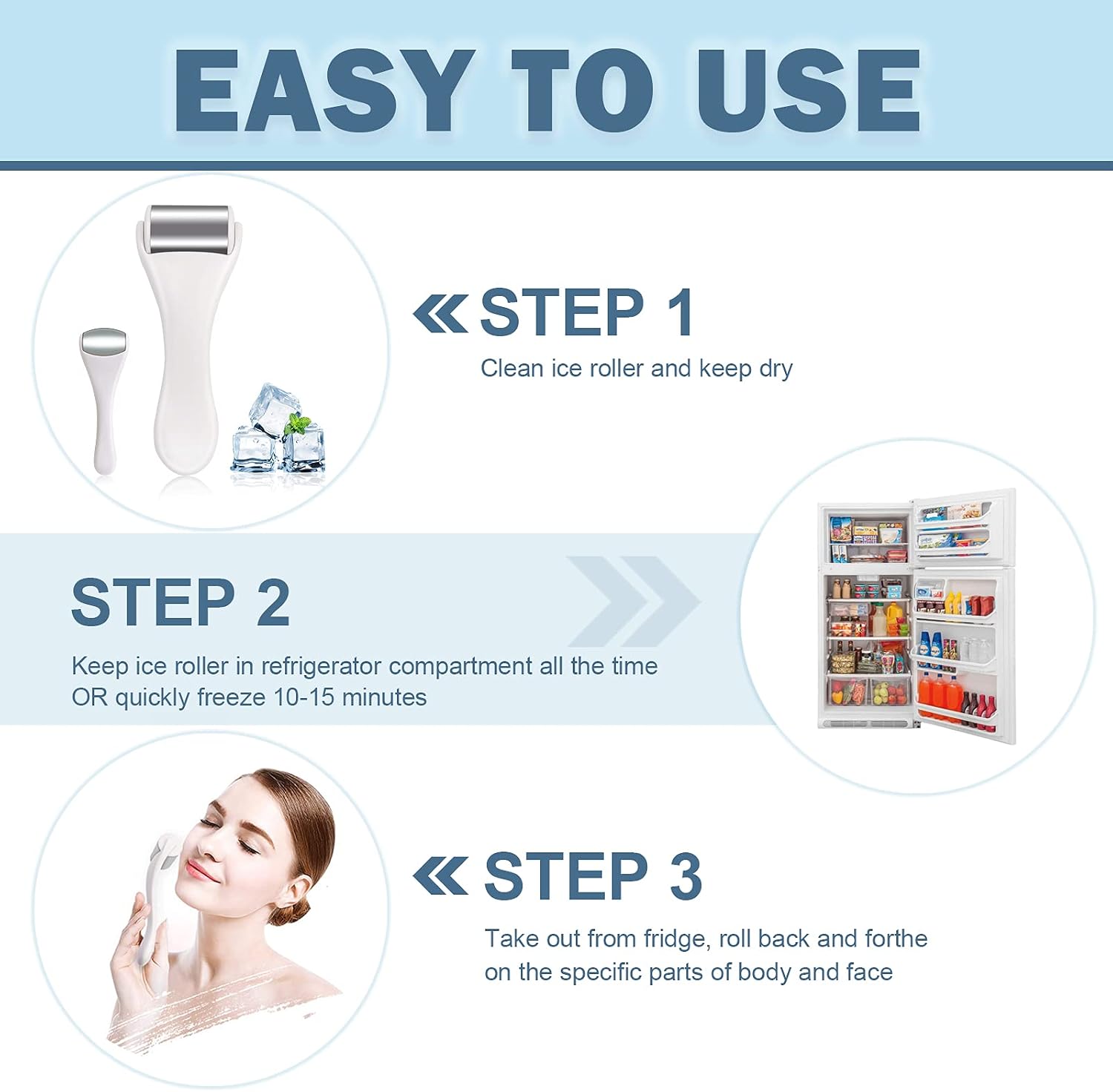 LAIKME Ice Roller for Body & Face, 2PCS Facial & Eye Massager Roller - Tighten Pores, Migraine & Pain Relief, Eye Puffiness Relief for Women and Men