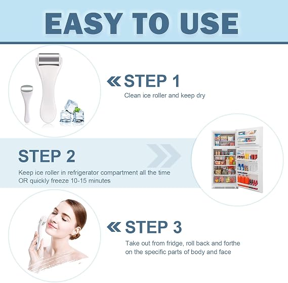 LAIKME Ice Roller for Body & Face, 2PCS Facial & Eye Massager Roller - Tighten Pores, Migraine & Pain Relief, Eye Puffiness Relief for Women and Men