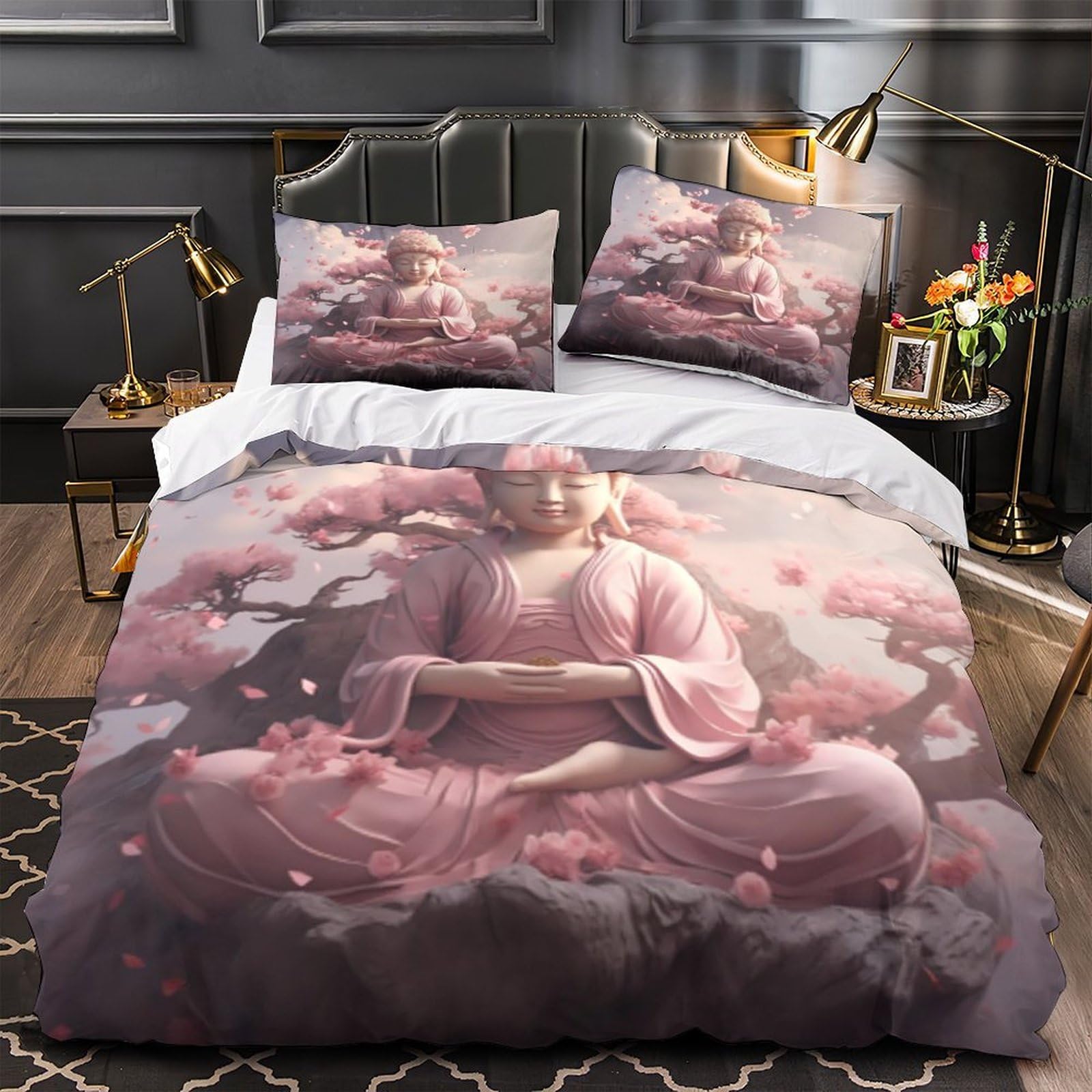 Housse de couette Bouddha 135x200cm en microfibre avec parure de lit 3D