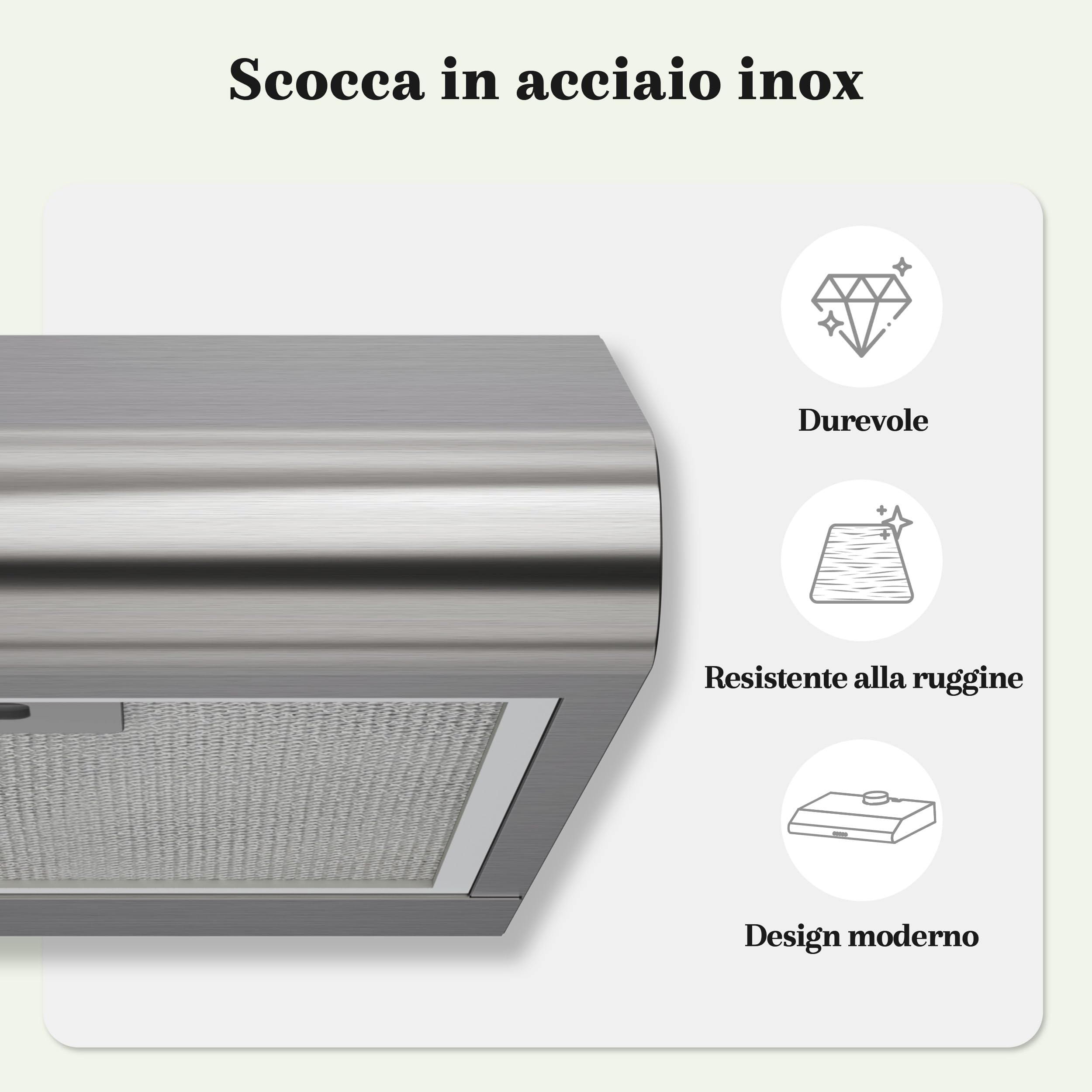FIREGAS Cappa Aspirante 60 cm in Acciaio Inox, Classe A++ con Motore Brushless, 319m³/h, Ultra Silenziosa 46dB, Scarico Superiore/Posteriore o Ricircolo, 2 Filtri a Carbone Inclusi, LED 2W