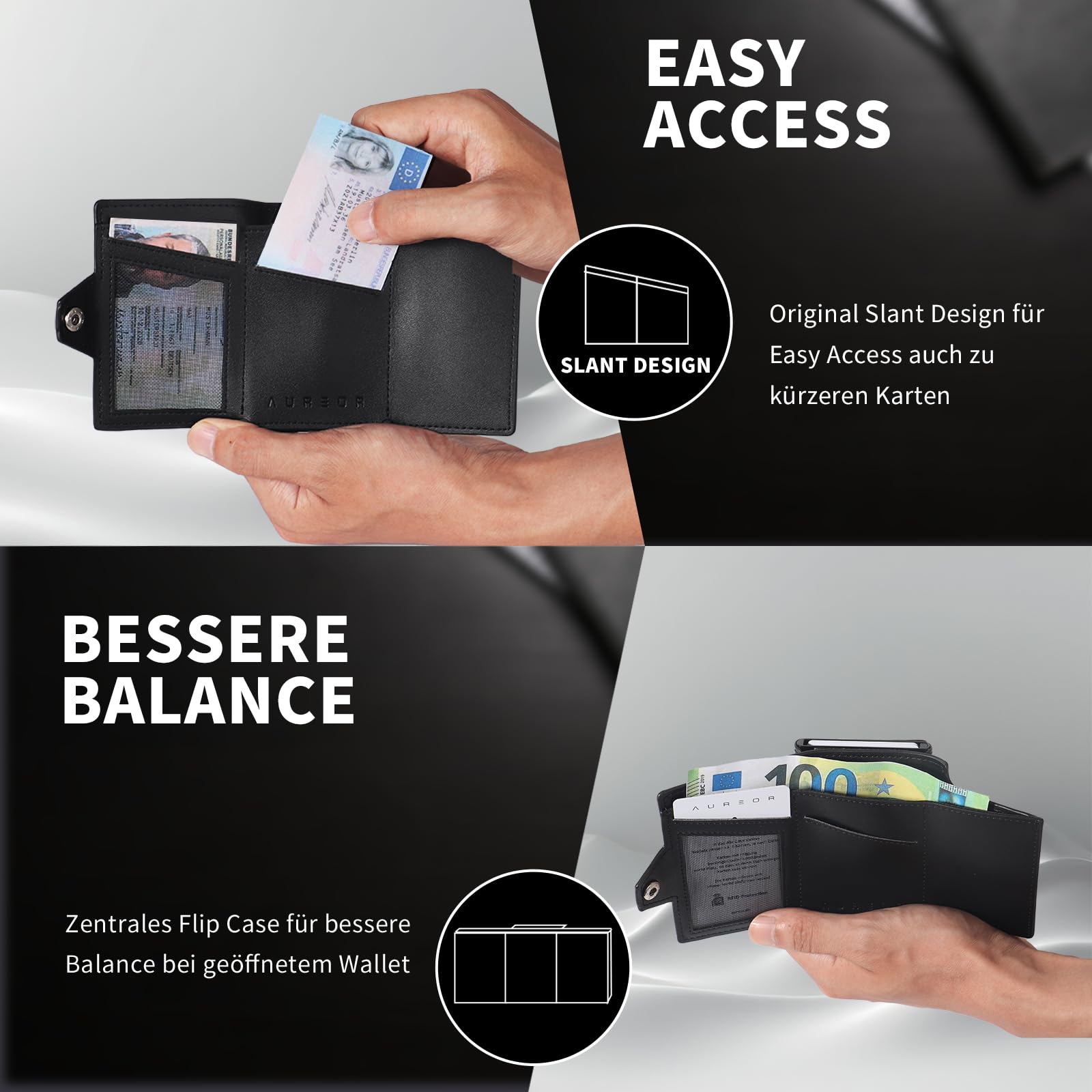 Slim Wallet mit Münzfach | Echtleder Geldbörse für Herren | Karten Portemonnaie | Kartenetui mit RFID Schutz | Smart Wallet 3.0 | Minimalistisches Design | Edles Schwarz