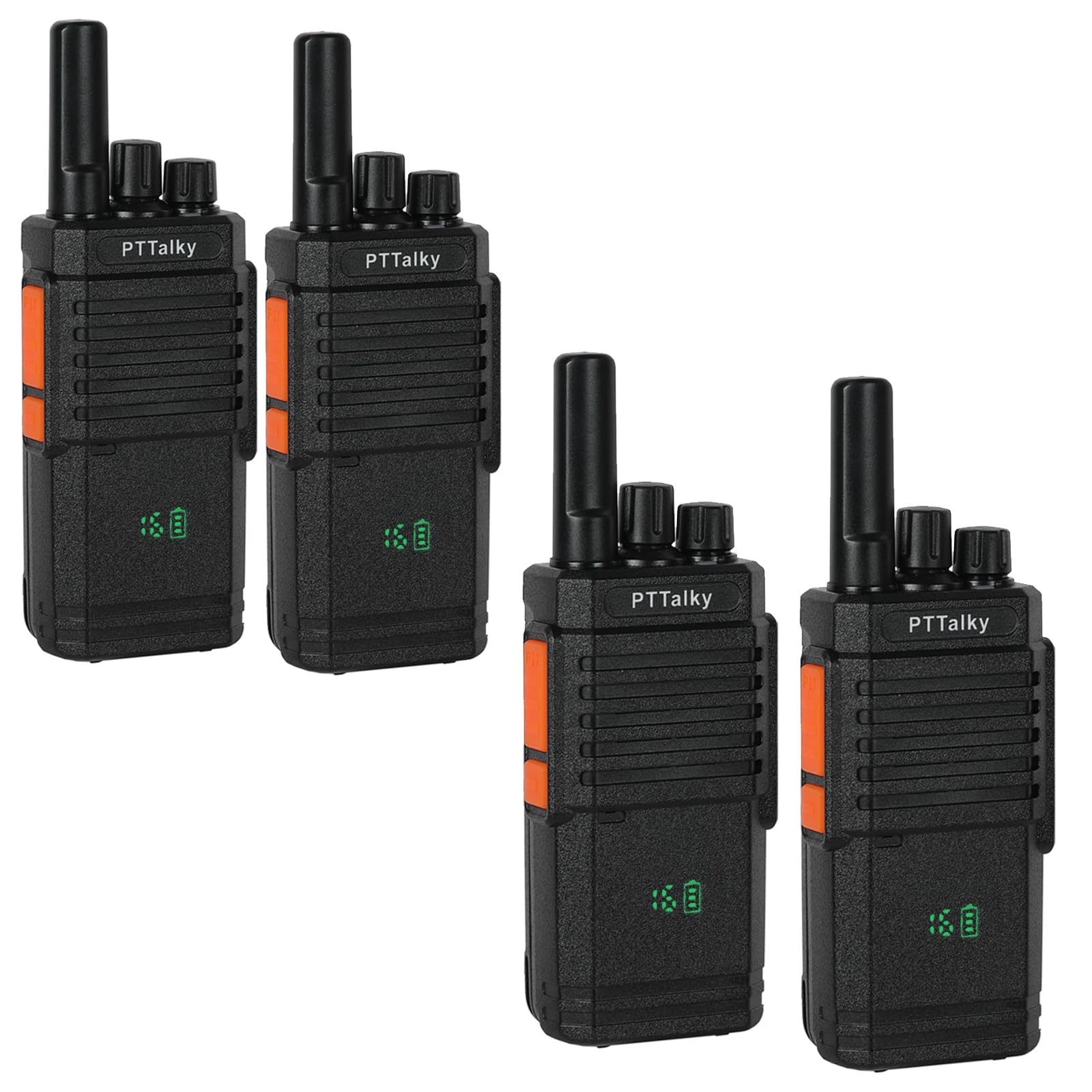 Walkie Talkie PTTalky PR2 Plus PMR446 sin Licencia Larga Distancia 4Pizaes | 16 Canales Walkie-Talkie de Larga Distancia con Pantalla,Soporta VOX, para Senderismo, Camping,Industria, Lagerhaus