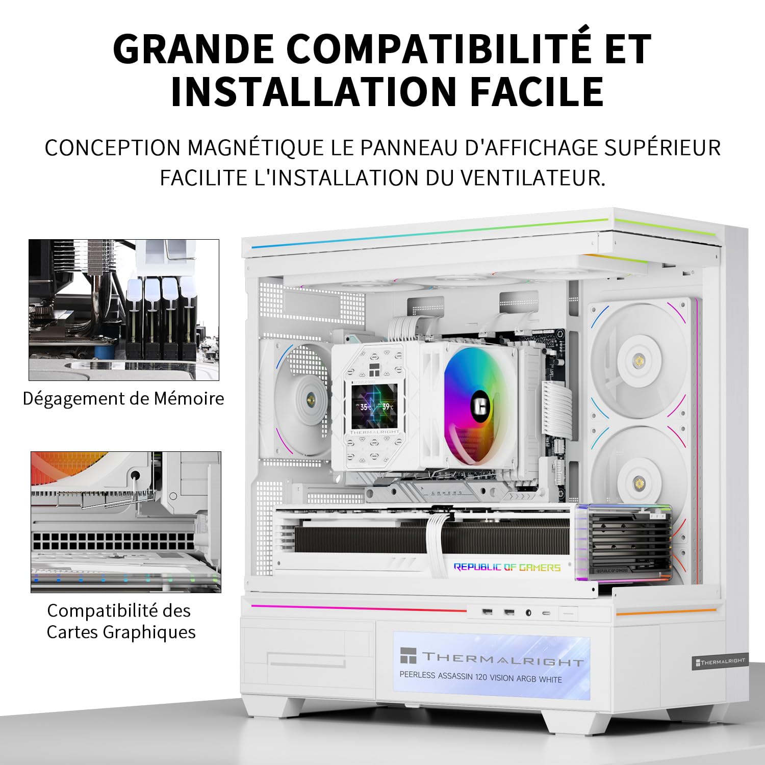 Thermalright Peerless Assassin 120 Vision ARGB White chłodzenie procesora, chłodzenie PC z 6 rurami cieplnymi, 2,8-calowy wyświetlacz magnetyczny (rozdzielczość 320 x 240), do AMD AM4/AM5 i Intel