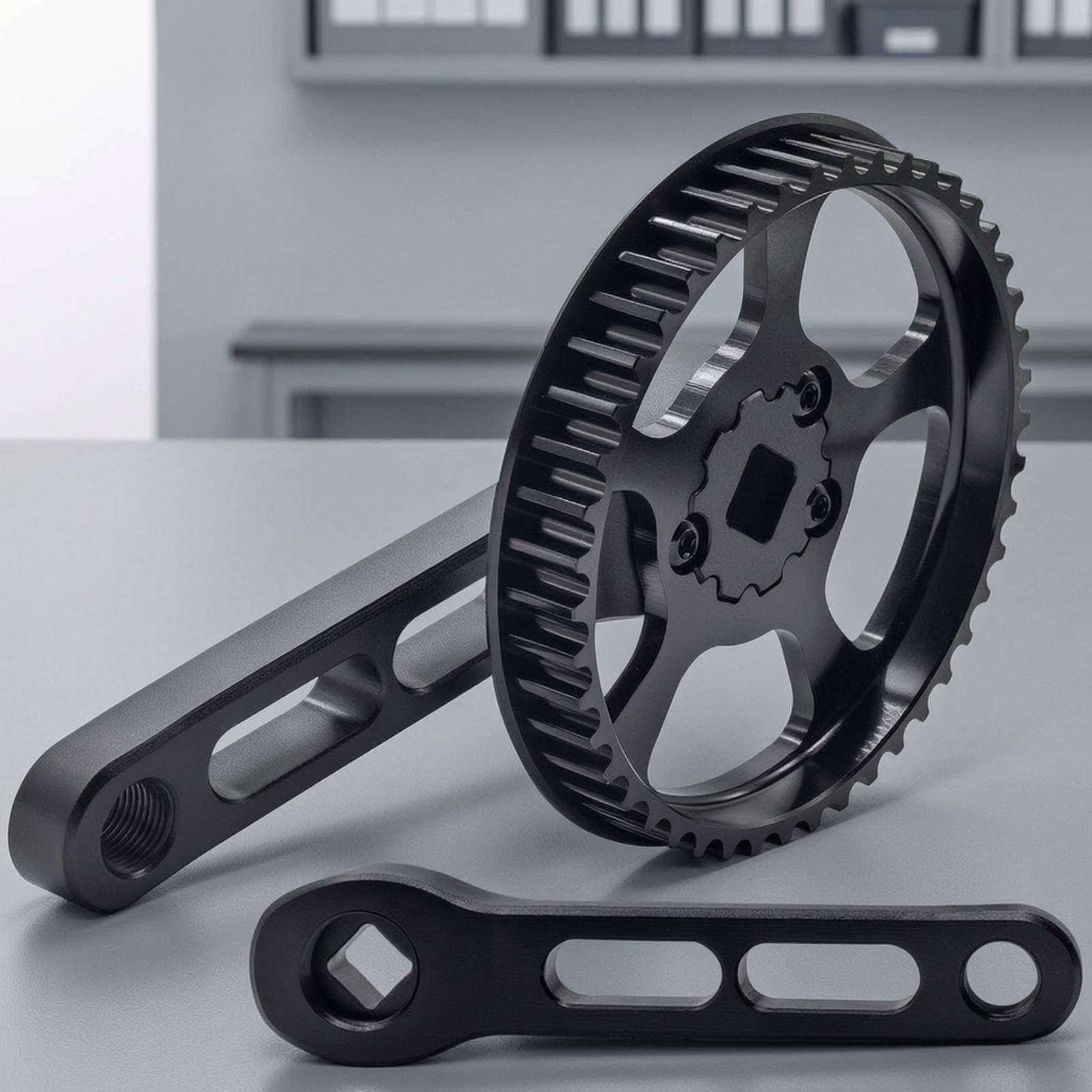 Infantil para Bicicleta Conjunto Plato Transmisión con Polea 46 Dientes y Guardia Aleación de Aluminio y Brazo 120 Mm Adecuada para Conversiones a Correa Rutas Escolares Ciudad