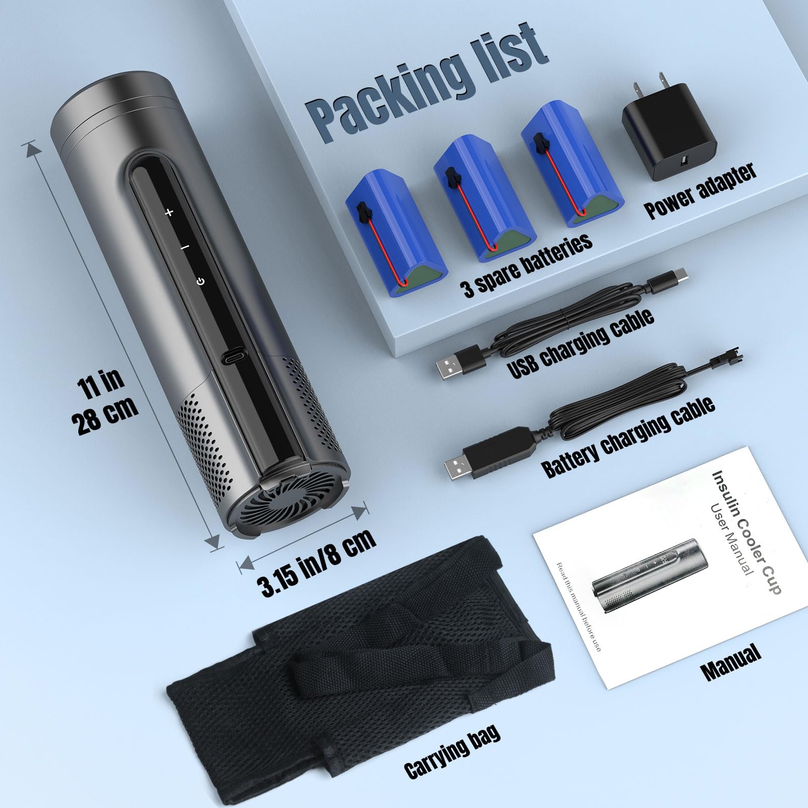 Insulin Cooler Travel Case TSA Approved - Tragbarer Diabetiker Medikamentenkühler mit USB-Lade- & Backup-Akku, hält Insulin bei 0-18°C, passend für 1-7 Stifte, für Reisen & den täglichen Gebrauch