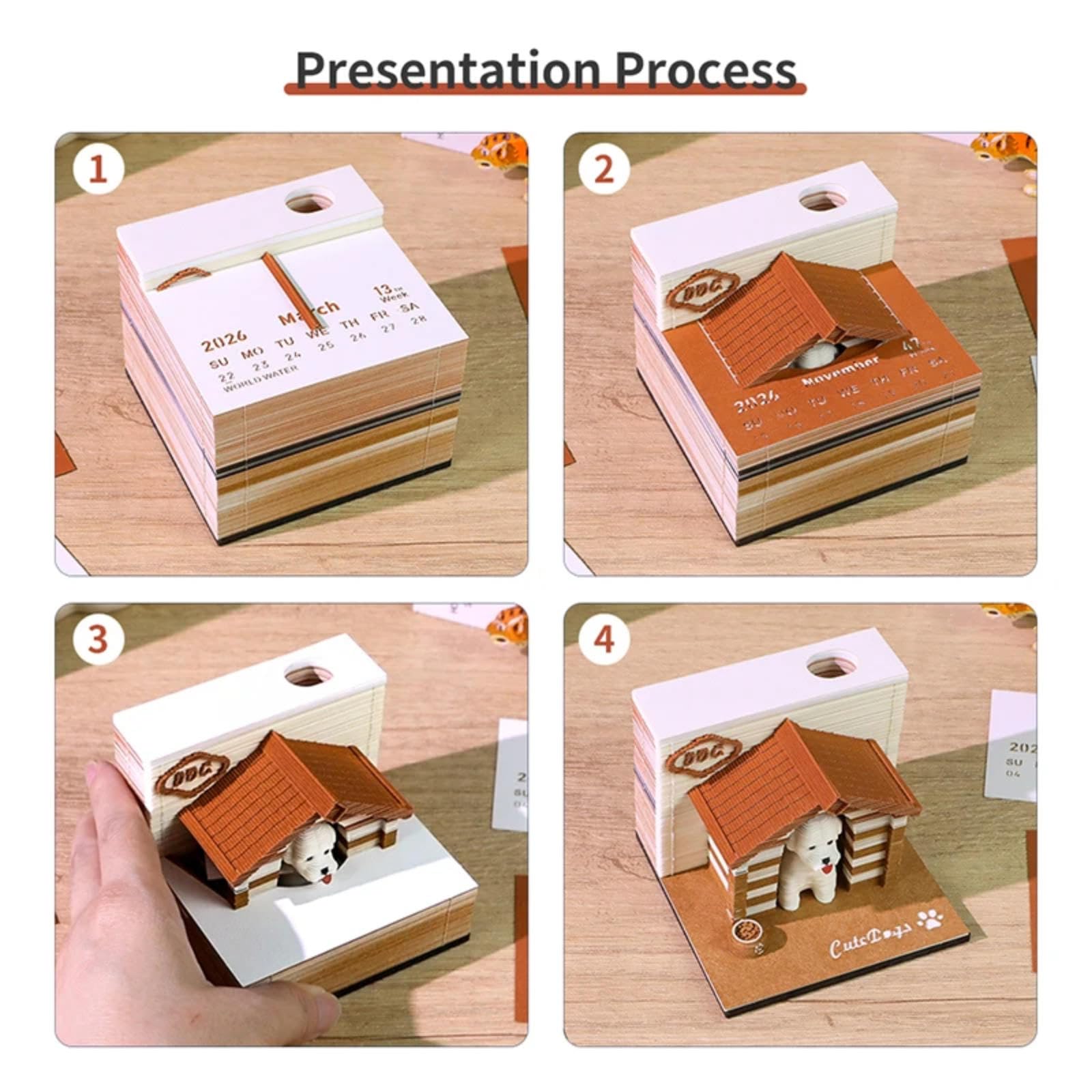 3D-Kunstkalender, Notizblock, 2026, kreativer Papierschnitzerei-Kalender, Notizblock, DIY-Notizblock, 3D-Kalender 2026, Zeitmesserkalender für Büro, Zuhause, Schreibtisch, Dekoration, Geburtstag