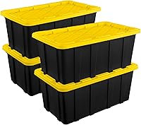 Sterilite 38 Gallon Industrial Totes 4-Pack Heavy-Duty Stackable Plastic Storage Bins with Secure Lids for Garage Organization