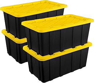 Sterilite 4-Pack Industrial Tote, Plastic Storage Container Bins with Lids, 38 Gallon - Heavy-Duty Organizing Containers f