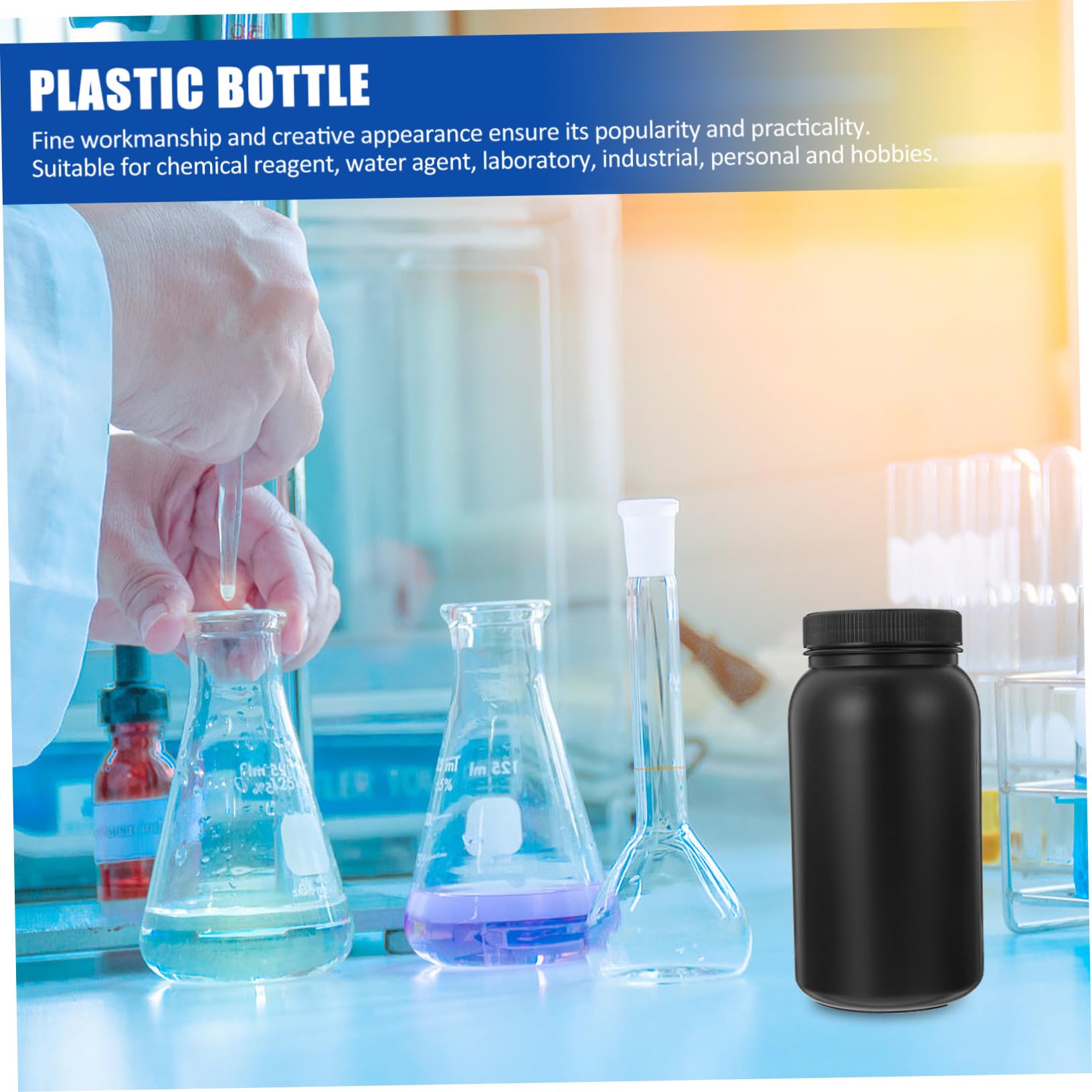 Cabilock 2pcs 1000ml Bottles Wide Mouth Plastic Sample Bottles Leakproof Screw Caps for Lab Industry