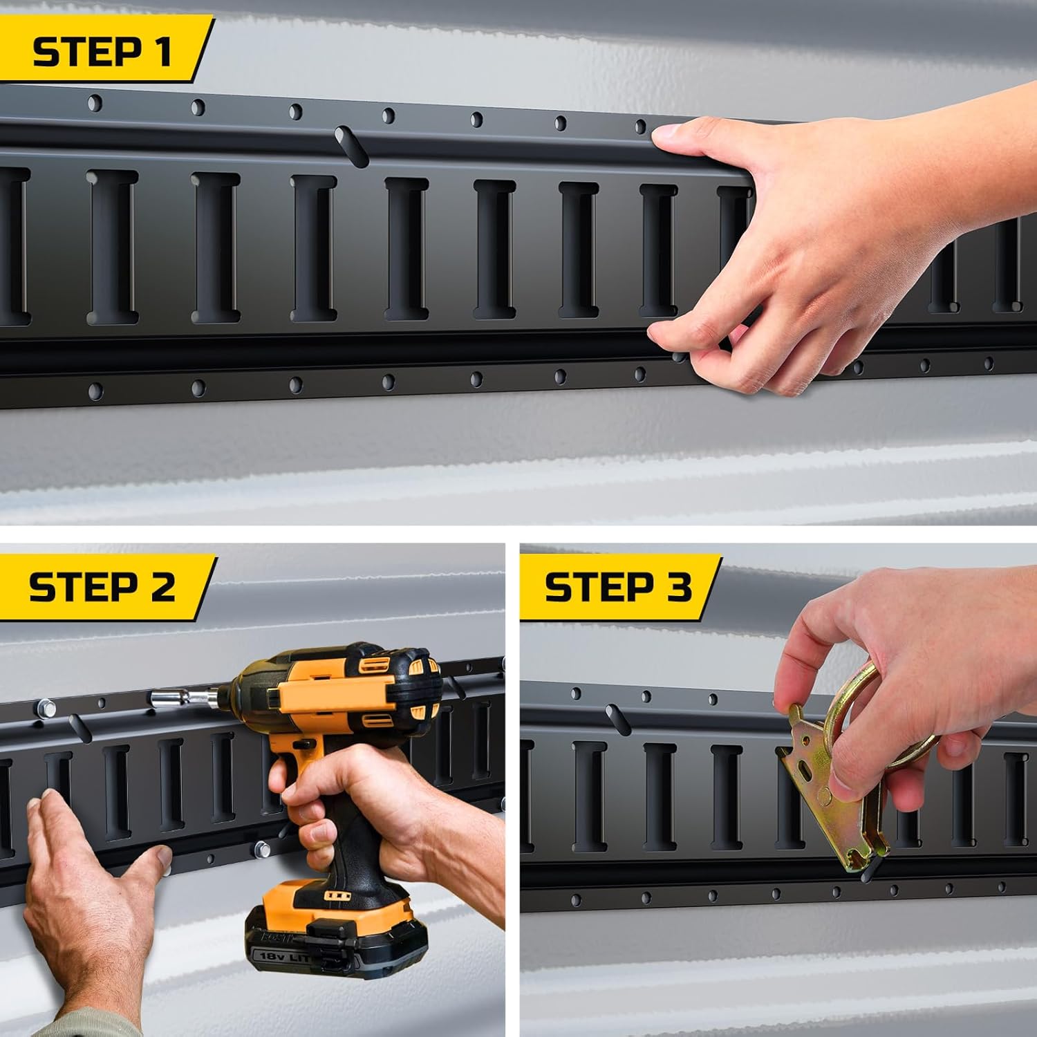 Trekassy E Track Tie-Down Rail Kit, 20 Pcs Set Etrack kit: 16in+2ft+3ft Rails, 6 O-Rings, 4 Tie Offs, 2 J-Hooks for Trailers, Vans, Trucks, Garages - Image 7