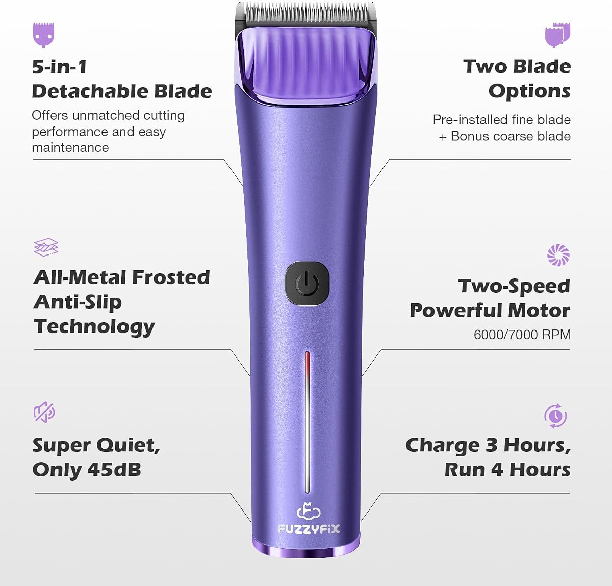 Professional Dog Grooming Clipper with 5-in-1 Replacement Blade | Adjustable Blade Cordless Pet Grooming Kit 2 Speed Trimmer Hair Shaver with Detachable Metal Combs Nova for Animal Horse