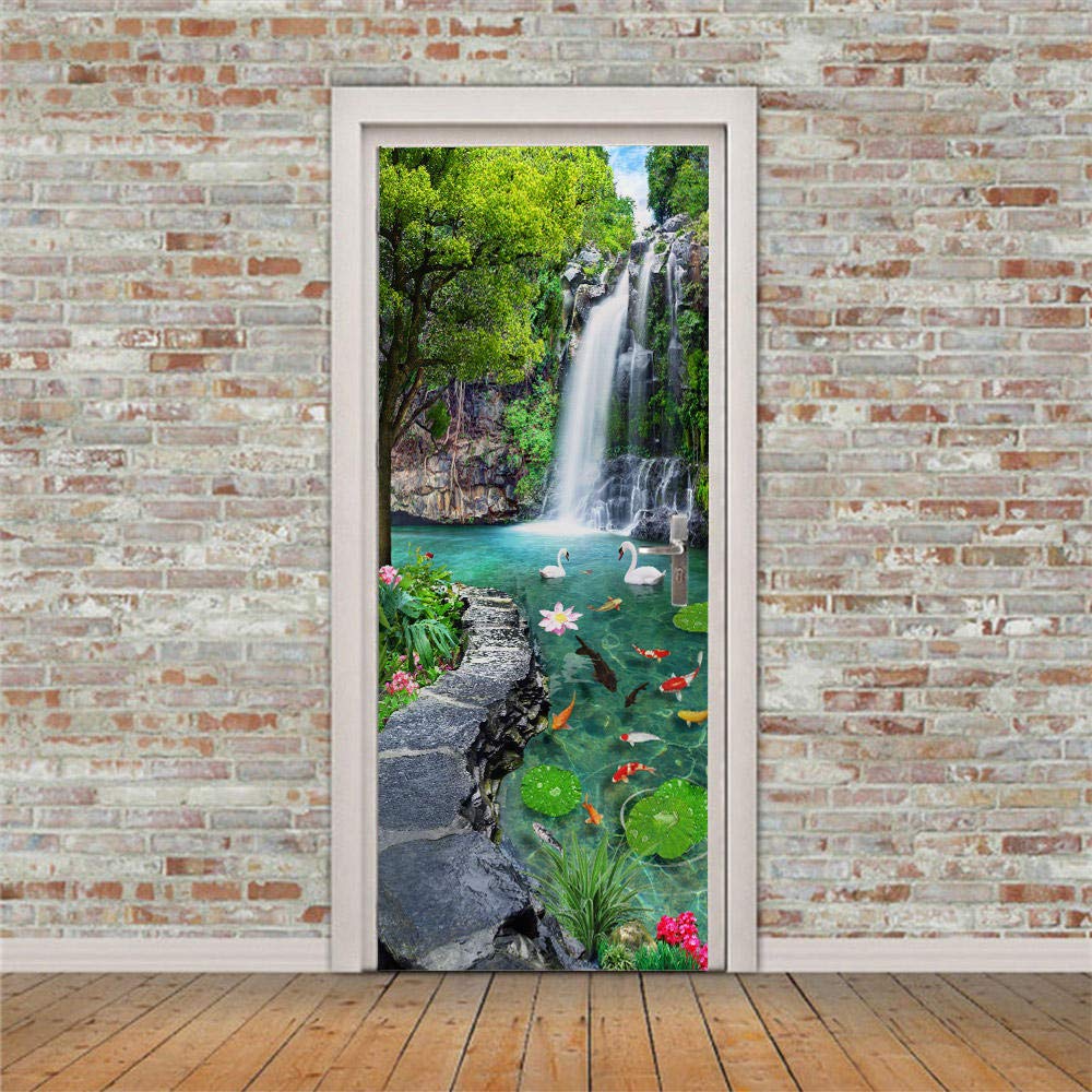3D Door Sticker Landscape Self-Adhesive Mural Home Decoration Wall Stickers Bedroom Living Room Removable Poster Art Stickers-95x215cm