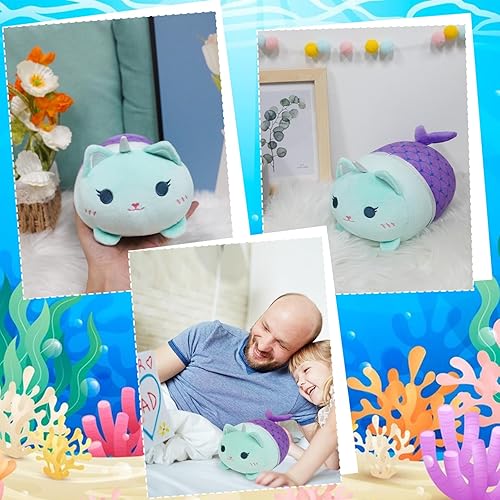 Miniatura 2 de Bekrgwiy Peluche de gato de sirena, animales de peluche de gato de 8 pulgadas, peluche Kawaii, juguetes de gato de sirena para niños, bonito regalo