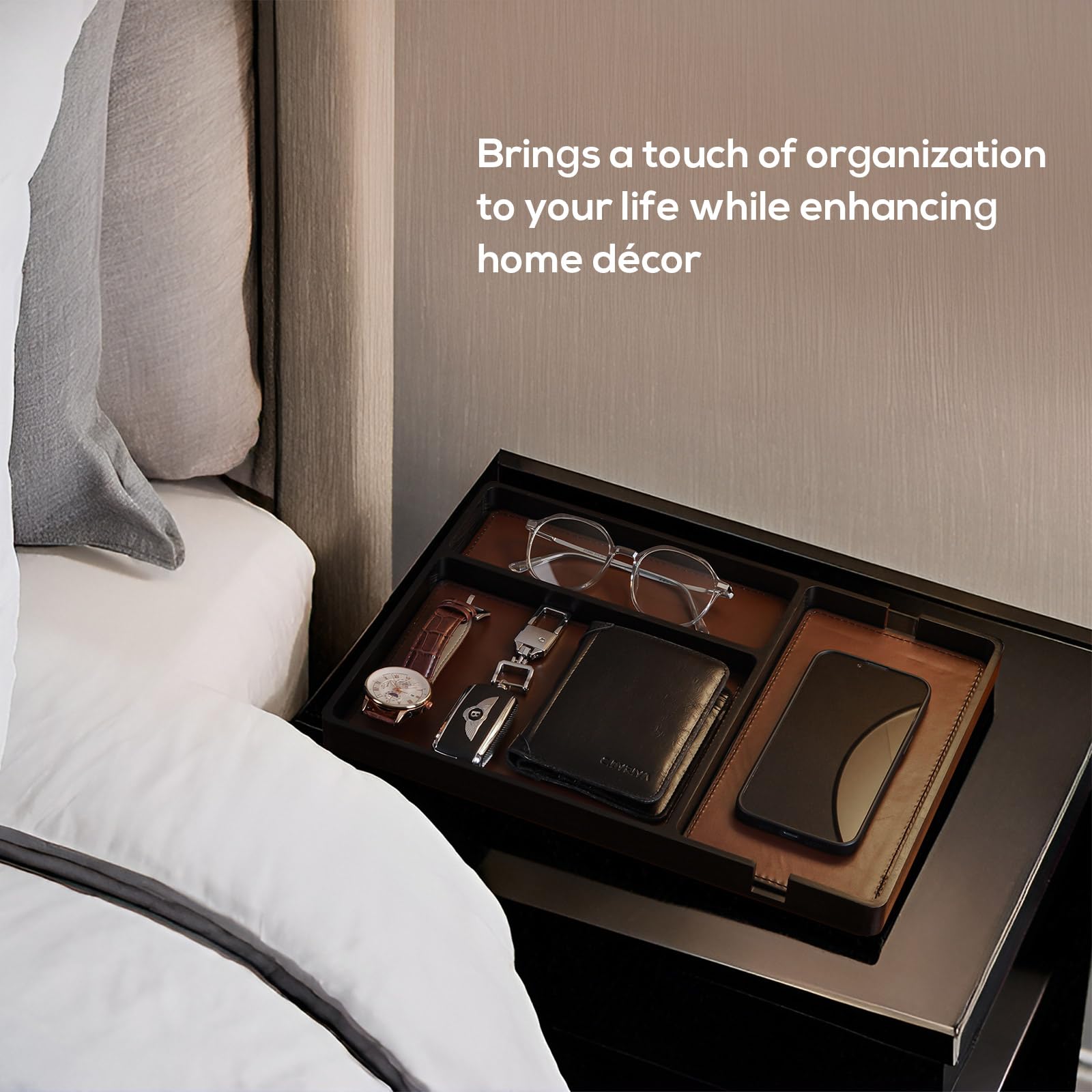 ProCase Svuotatasche in Legno Design Moderno, Svuota Tasche da Ingresso, Vassoio Portaoggetti Organizer Comodino -Nero