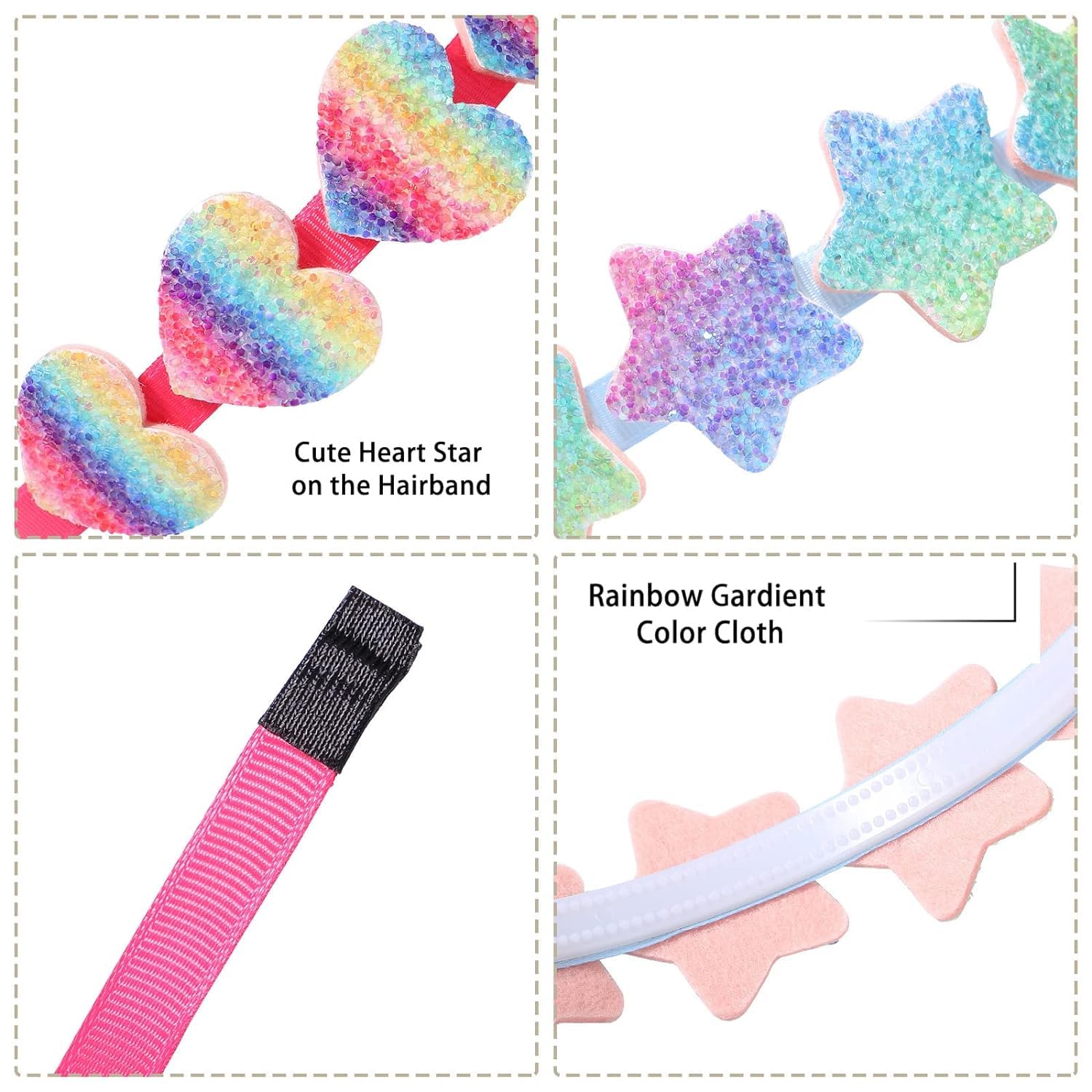DRESHOW 6 Pack Girls Bow Headbands Glitter Kids Headband Heart Star Hairband for Toddlers Teens, 6 Pack: Mix Set-01 - Image 2