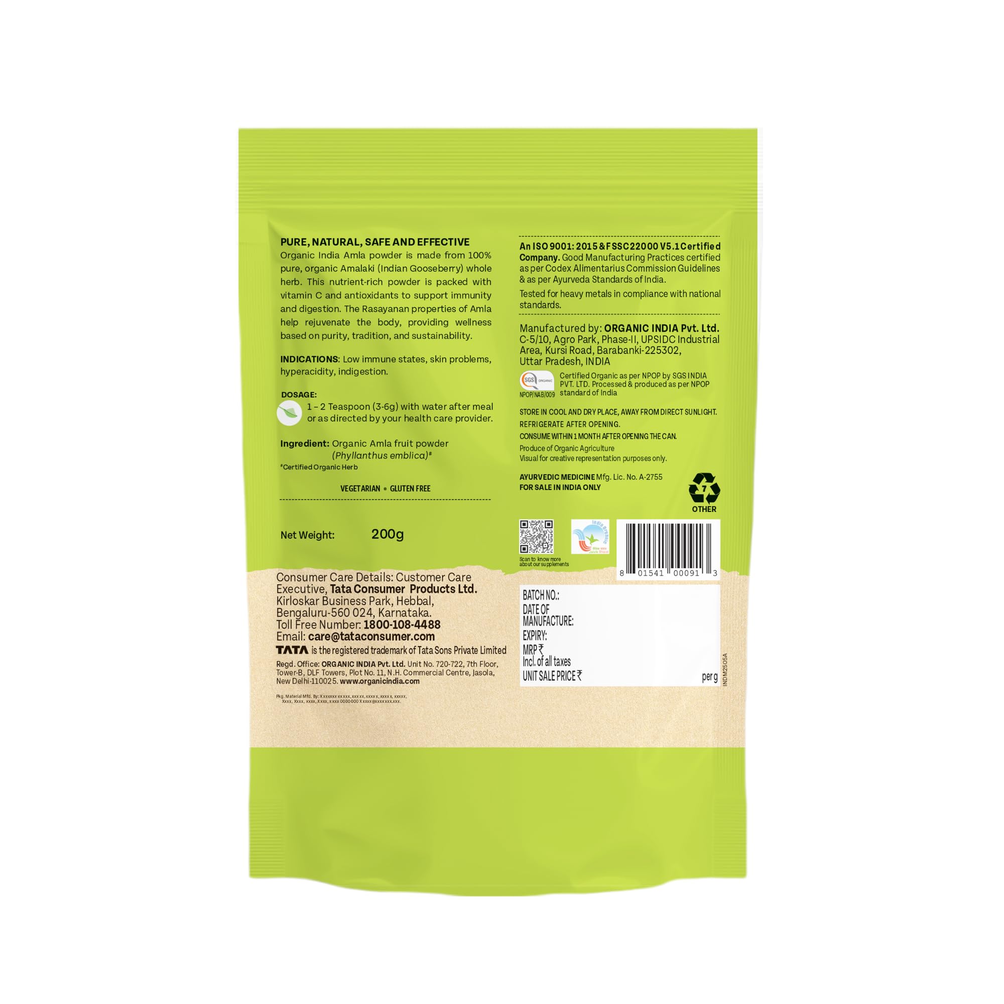 A TATA Product - Organic India Amla Powder, 200g, Whole Hera, Improves Immunity, Boosts Antioxidant, Certified Organic product image 7