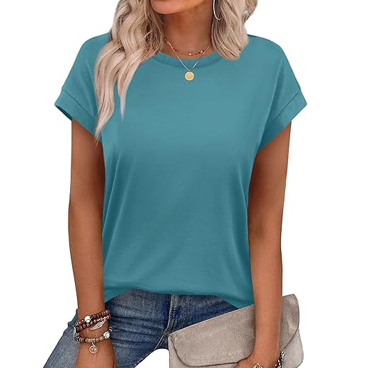 Alaroo Womens Summer Tops Short Sleeve Shirts Crew Neck Cute Trendy Tunic Blouses (S-3XL)