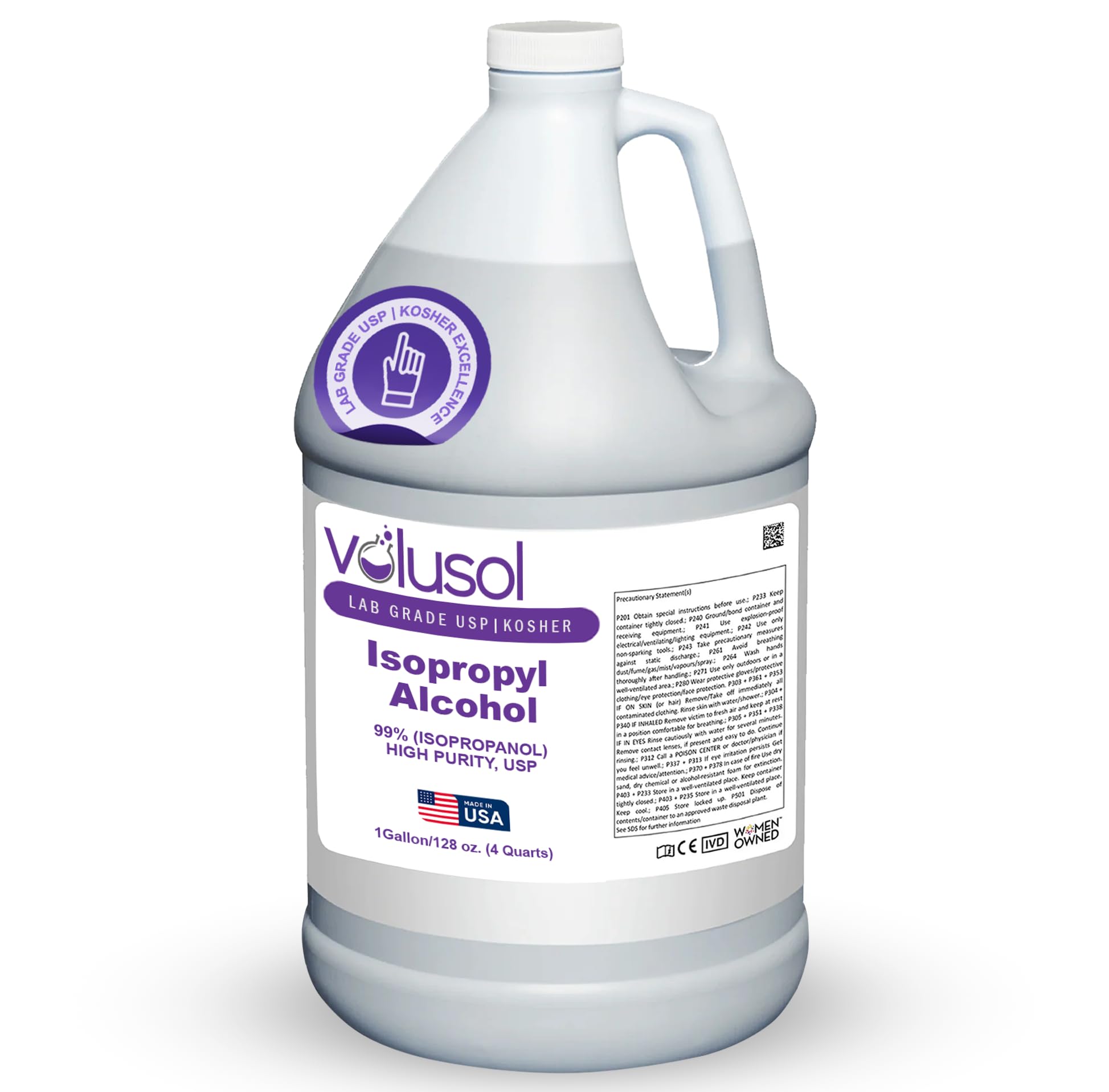 Volu-Sol Isopropyl Alcohol 99% (Isopropanol) - High Purity, USP | Kosher Grade IPA for Medical, Lab Equipment & Electronics, Clear Bottle, 1 Gallon (128 oz) (4 Quarts) (4 Pack 32 oz)