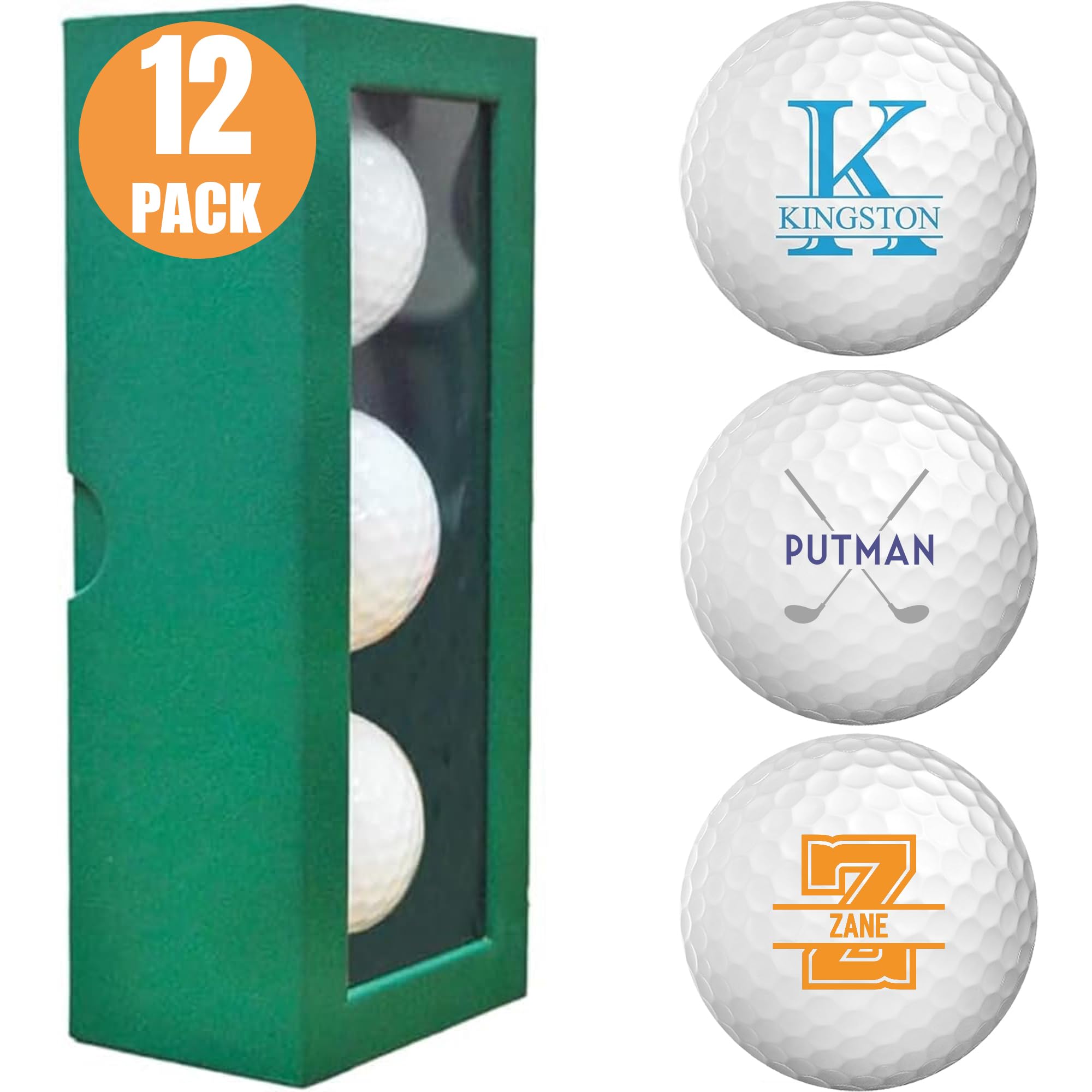 Personalized Golf Balls, Gifts for Men, Custom Golf Ball with Logo or Photo, Customized Gift for Golfers, Dads, Boyfriend, Husband, Grandfather, Groomsmen (Monogrammed-12Pack, 5 Centimeters)