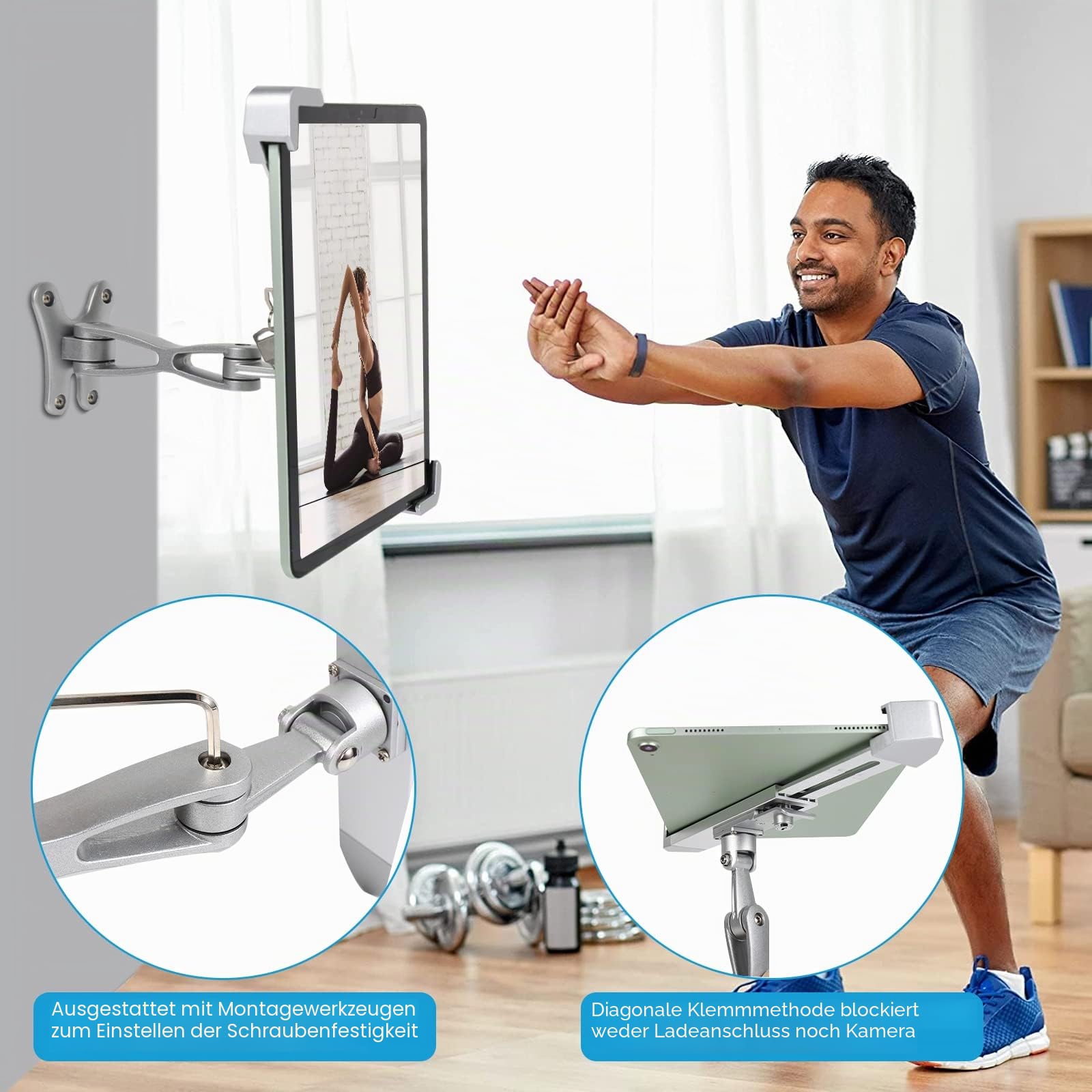 Tablet Wandhalterung Diebstahlschutz, Anti Diebstahl Tablet Halterung Wand | Aluminiumarm Sicherheitshalterung mit Schloss für iPad Pro 13 11, Air, Galaxy Tabs, Surface Pro, 9-14" Tablets