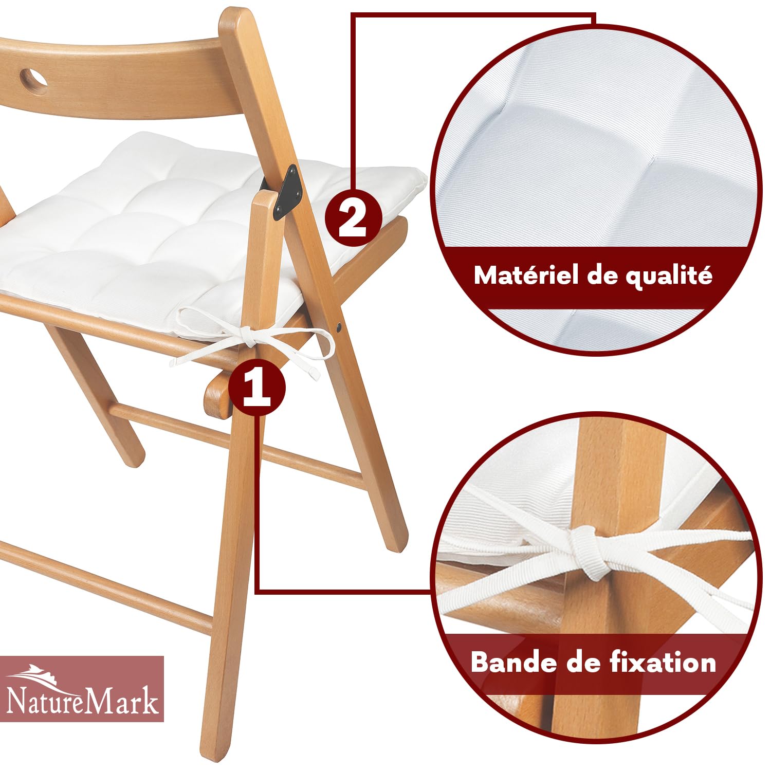 NatureMark Lot De 4 Coussins De Chaise 40x40 Cm Avec Rubans – Anthracite Gris, Confort Épais Pour Intérieur Et Jardin Toute L'Année