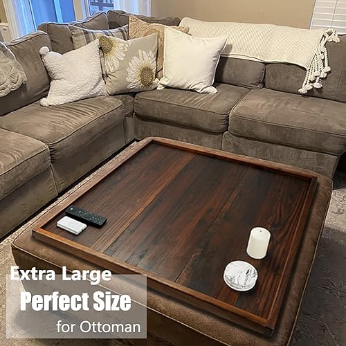 Miniatura 6 de Bandeja otomana cuadrada extra grande de madera de nogal negro de 36 x 36 pulgadas, para servir té, café clásico bandeja decorativa de madera de 3
