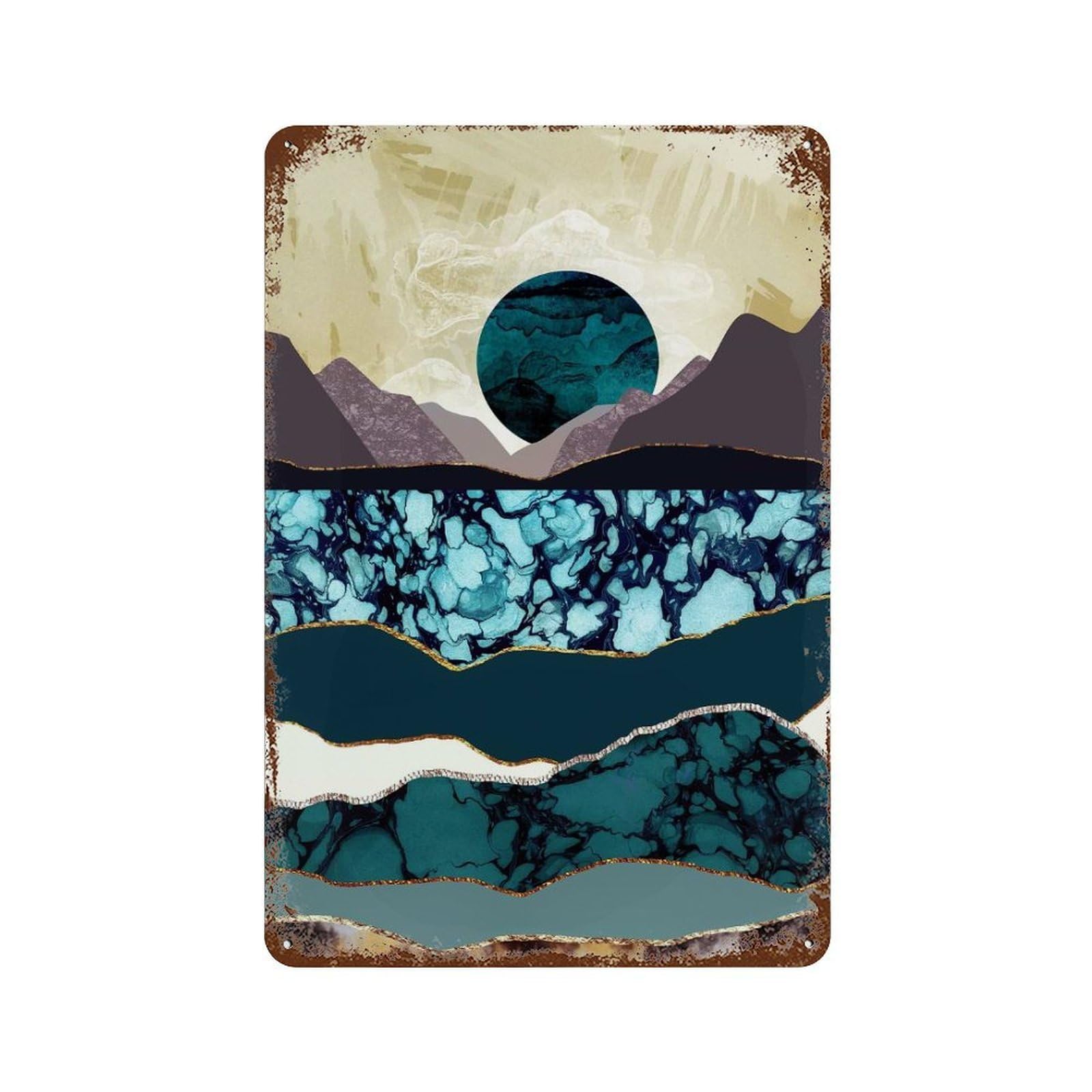 Desert Lake Aged Metal Wall Plaque 11.8"x7.9", for Office, Studio And Wall Decor, Novelty Wall Decor