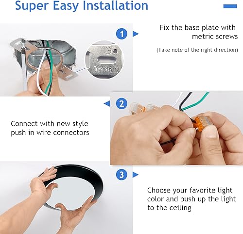 Miniatura 5 de Pelogona Lámpara de techo negra empotrada, regulable de 11 pulgadas y 3CCT seleccionable, lámpara de disco redonda de perfil bajo, 20 W, 1800 lm,