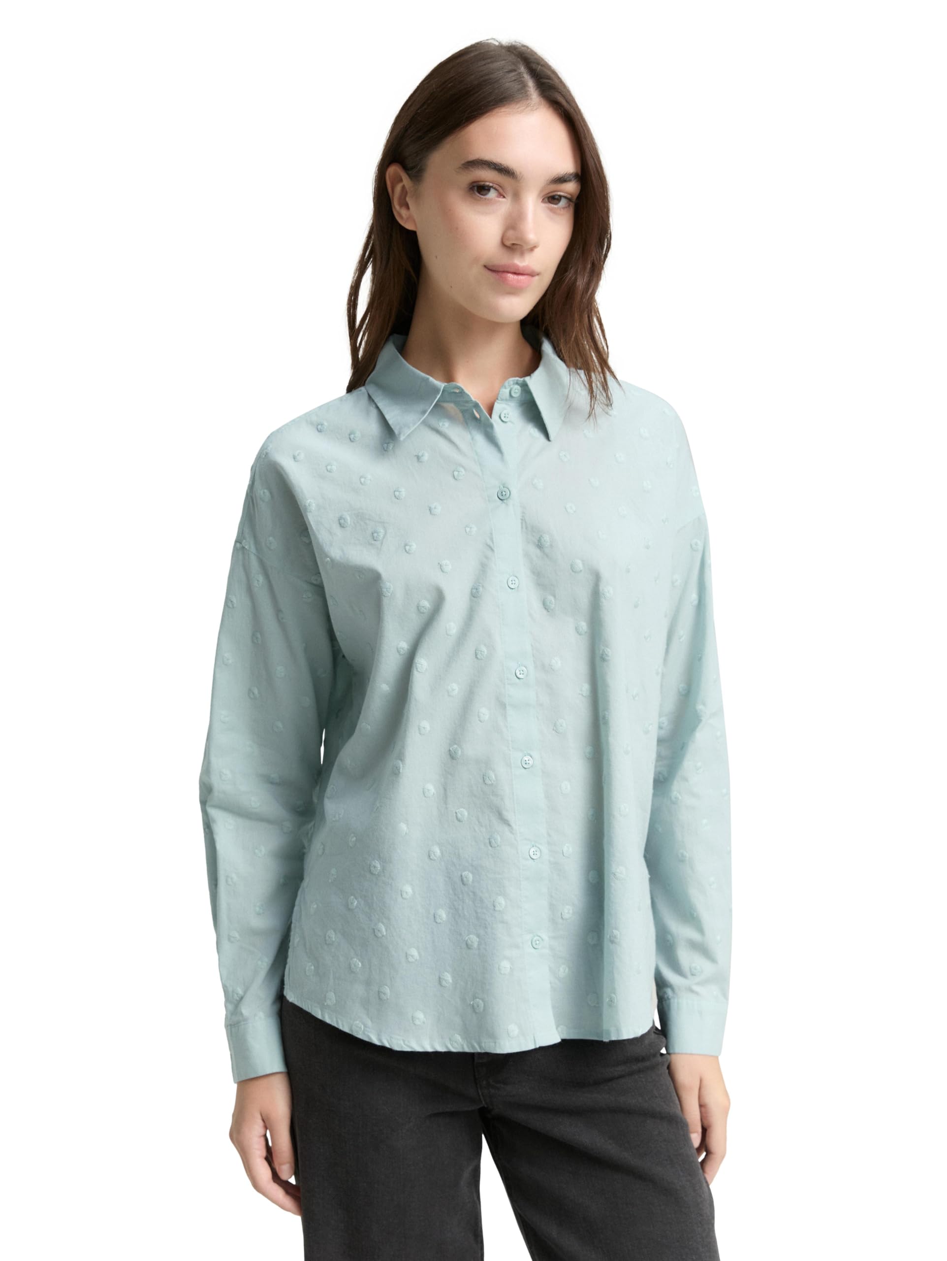 Tom Tailor Denim Damen Bluse im Pünktchen-Muster