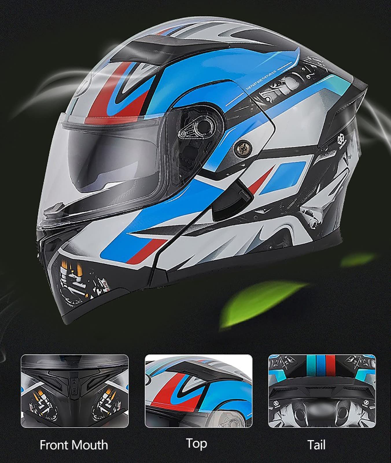 Modular Full Face Motorbike Helmet Built In Bluetooth Headset DOT Certification Flip Up Touring Helmets For Men And Women Motorcycle Helmets With Microphone For Automatic Answering H,M=57-58cm - View #8