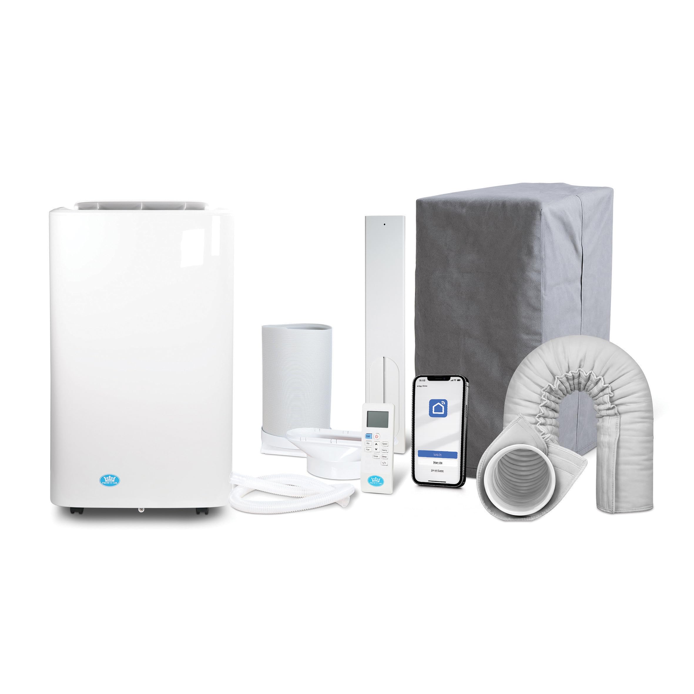 Prem-i-Air 12000 BTU Portable Air Conditioner with WiFi App & Remote Control,4-in-1 Cooling,Dehumidifier & Sleep Mode,Incl. 2 Window Kits,24-Hour Timer,Insulated Exhaust Pipe,Dust Cover,Energy Class A