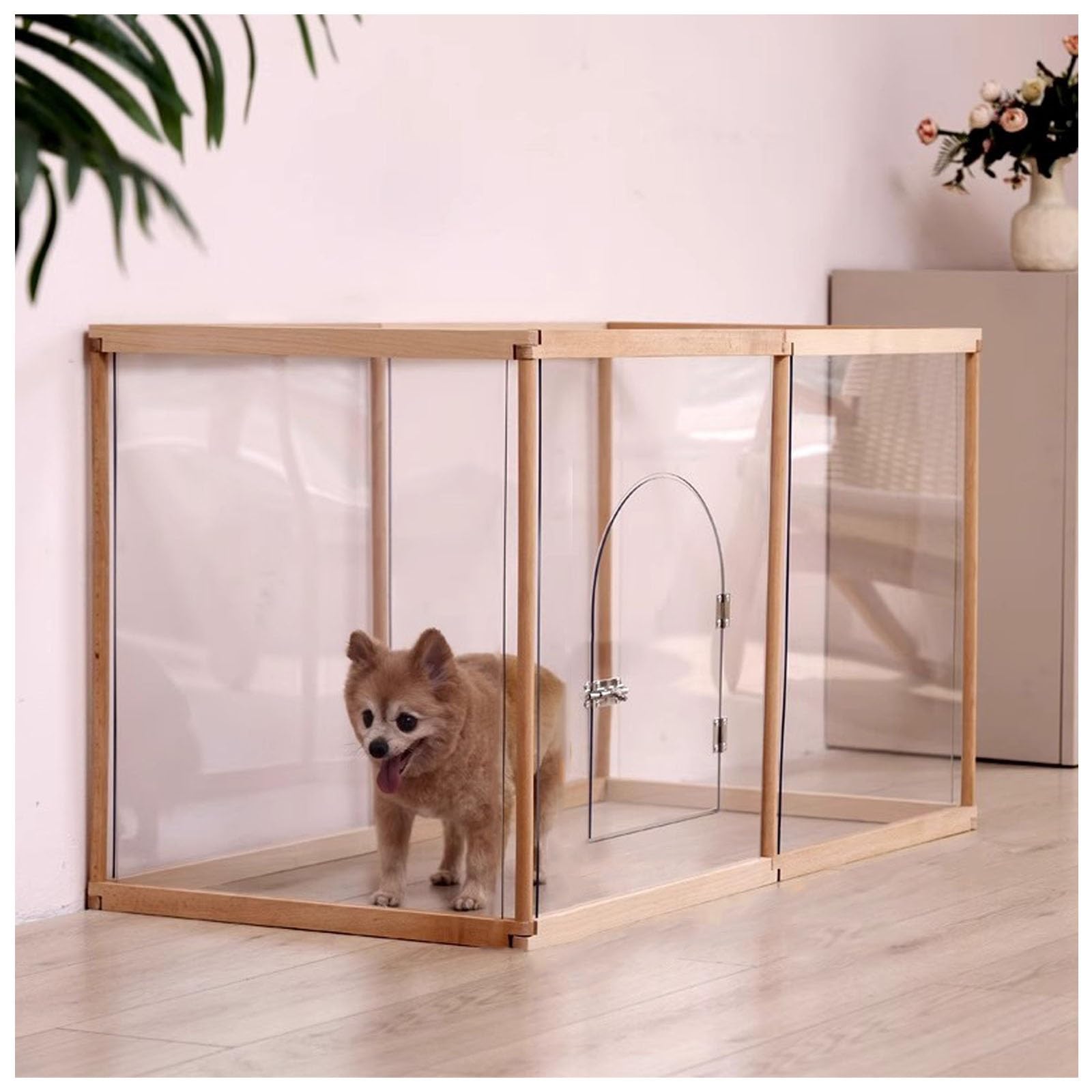 Parque para Perros Transparente, Parque para Perros de plástico acrílico Transparente para Interiores, Parque para Perros de acrílico, para Cachorros, Gatos, Conejos(Small Door,6 Pieces)