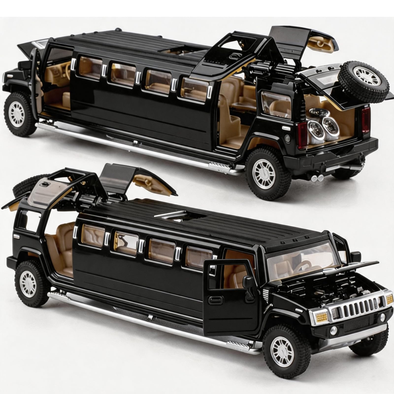 Hummer H2 Modello di auto 1/32, giocattolo di auto Diecast con suono e luce, in lega espandibile, per adulti, bambini, ragazzi e ragazze, nero