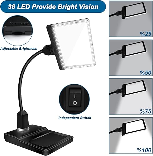 Miniatura 4 de JUOIFIP 4 lupas con luz y soporte, lámpara de escritorio flexible de cuello de cisne con carga USB y soportes para teléfono, lupa de página grande