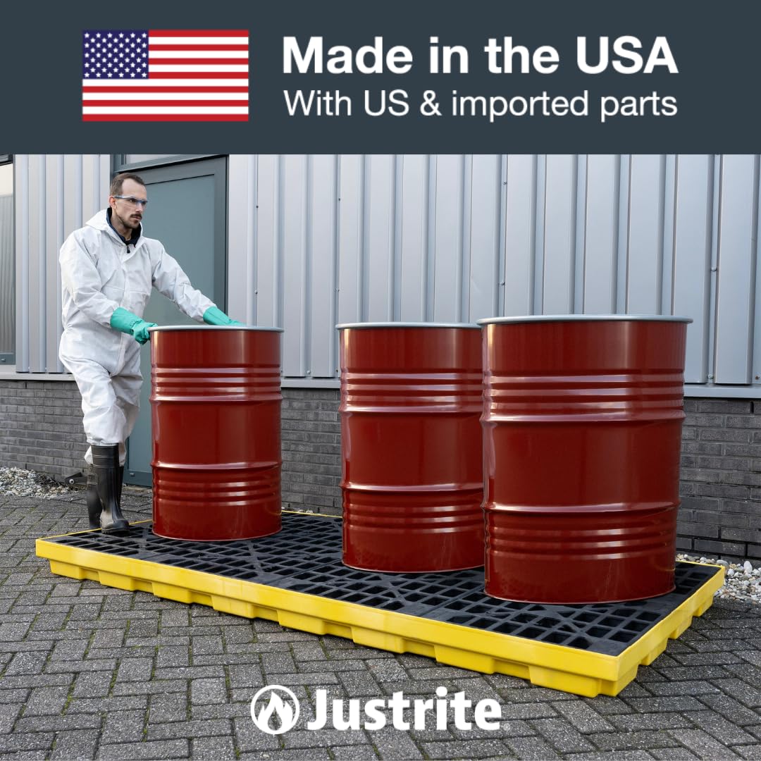 Justrite | PE-Auffangwanne aus PE-Regenerat | Flachwanne | für 1 x 200 l Fässer | Auffangvolumen 45 l | Flachwanne, für 1 x 200 l Fässer, Auffangvolumen 45 l